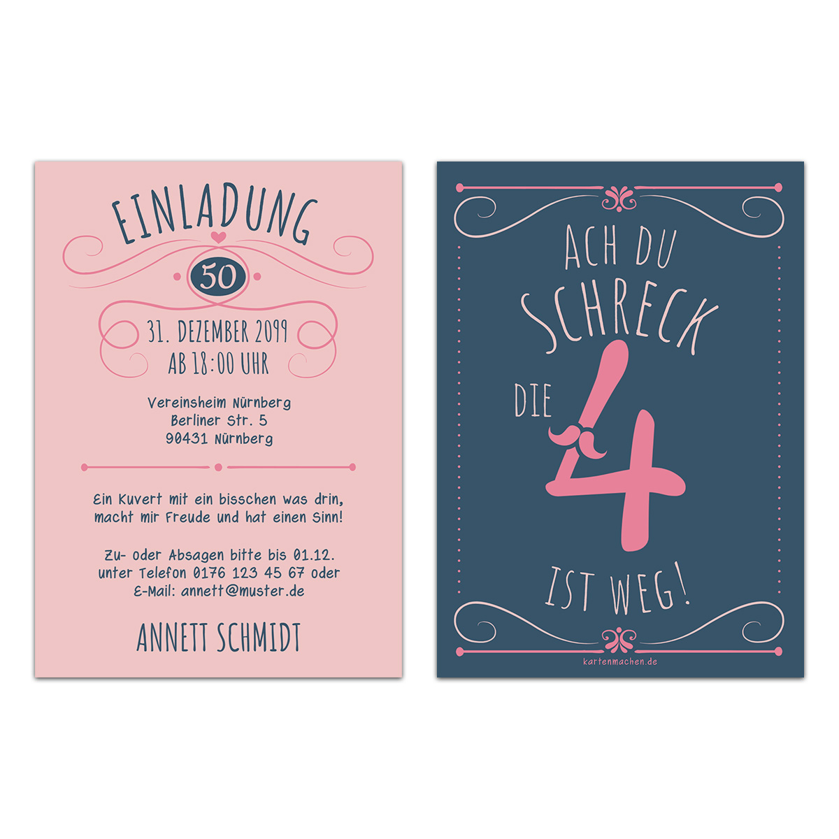 50. Geburtstag Einladungskarten - Die 4 ist weg