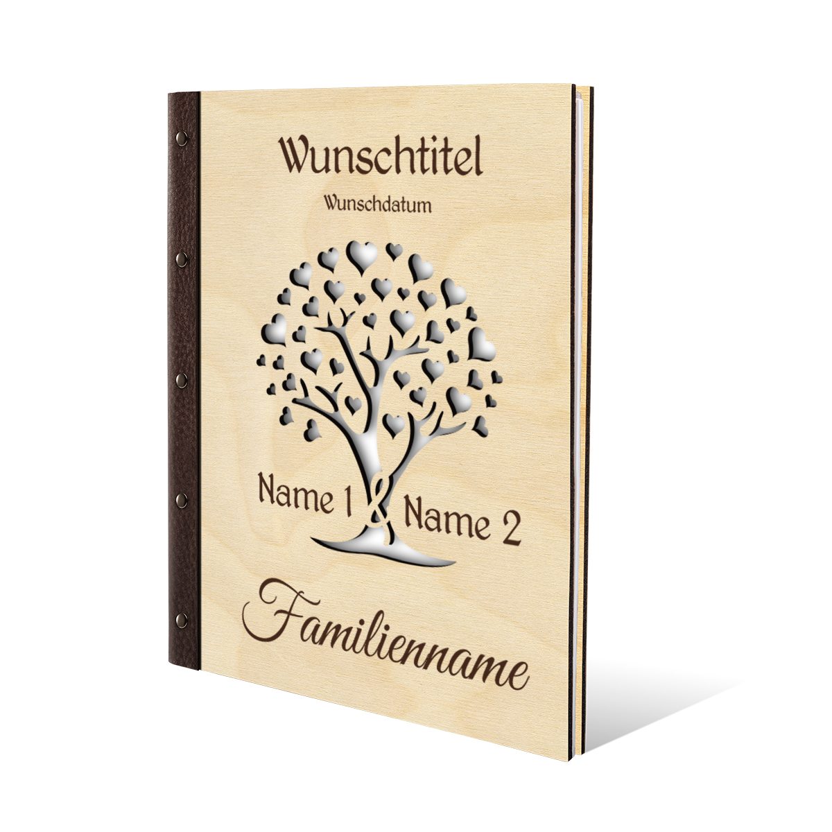 Personalisiertes Stammbuch Birkensperrholz DIN A4 - Herzbaum
