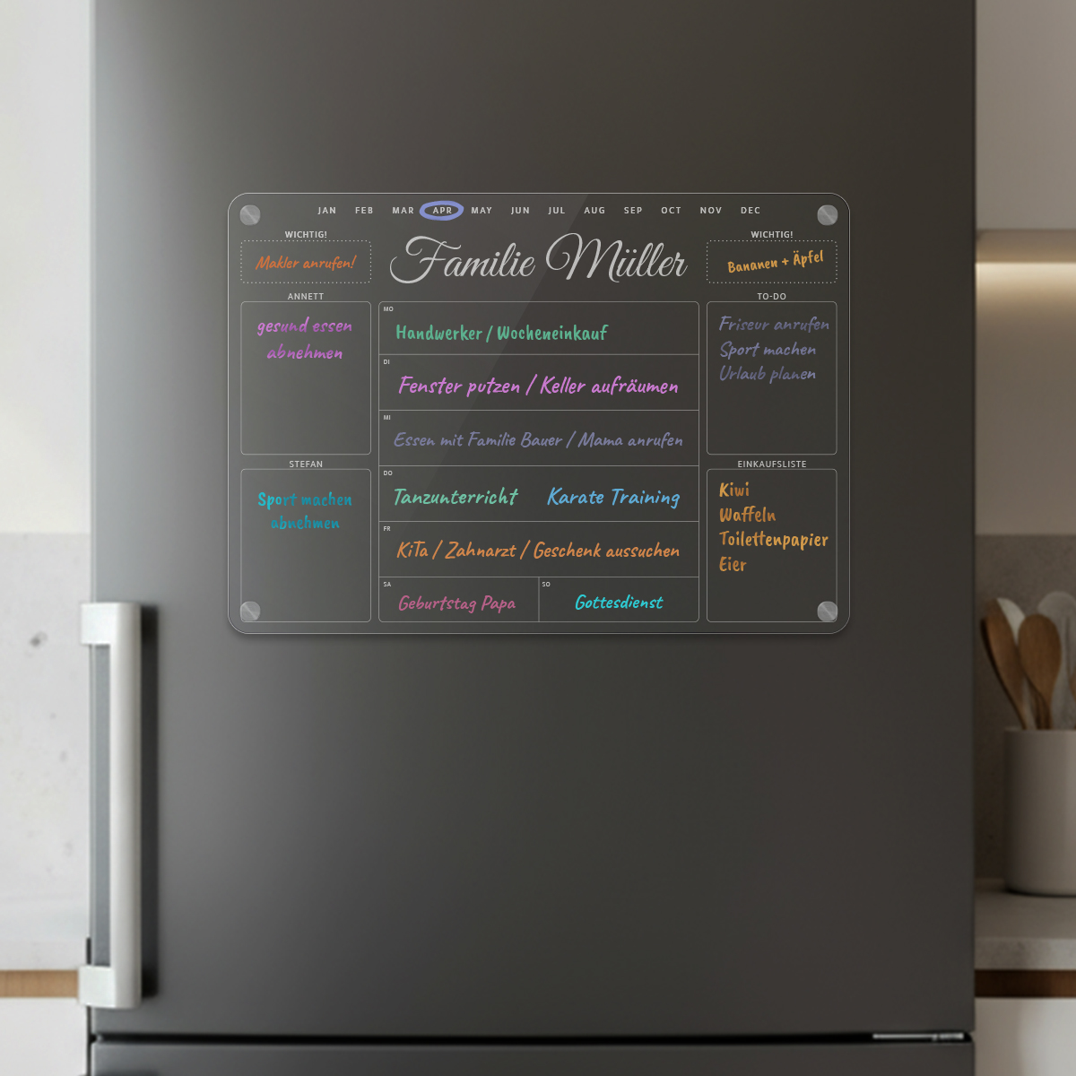 Personalisierter magnetischer Acrylglas Kalender A4 für Kühlschrank - Familienplaner