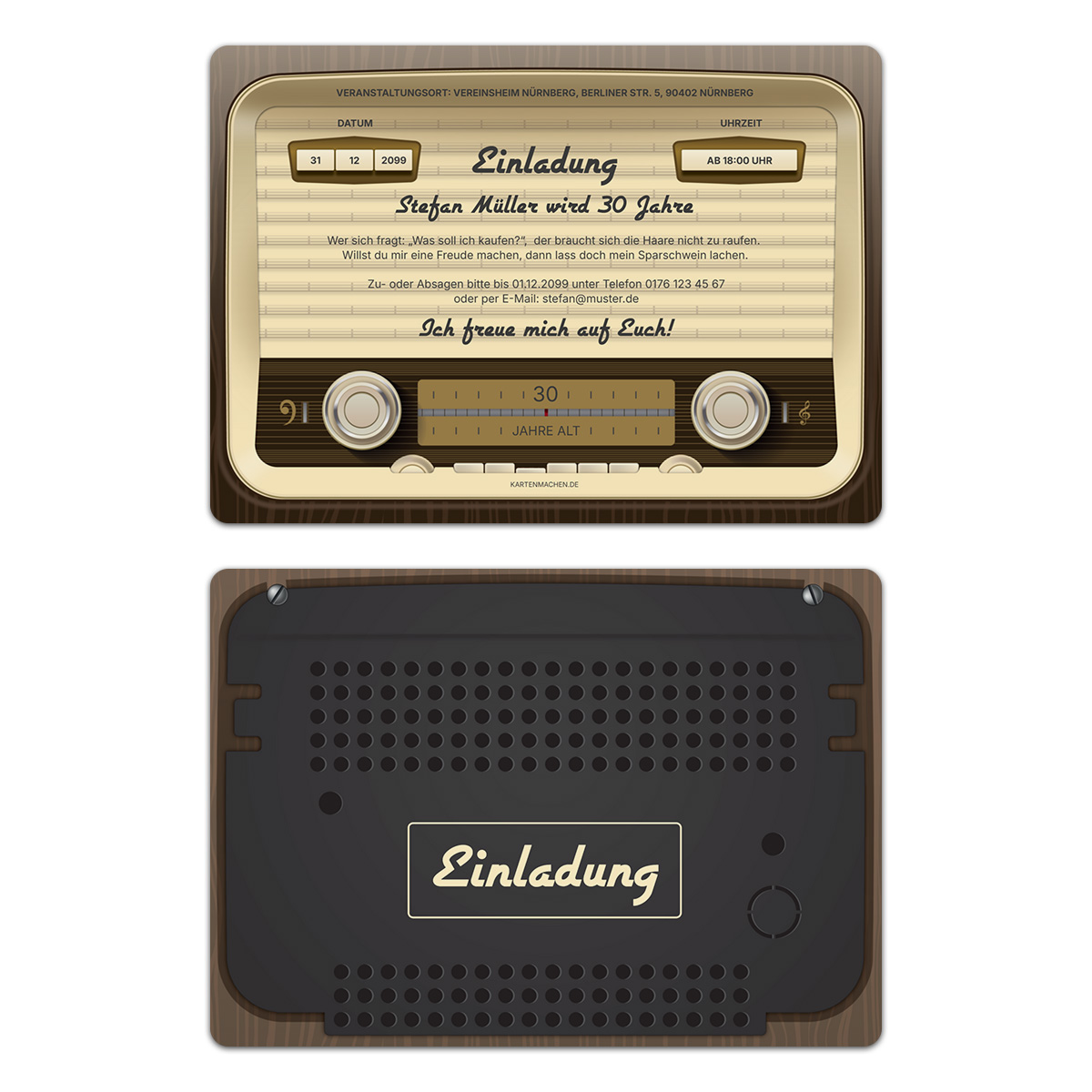 Einladungskarten als altes Radio