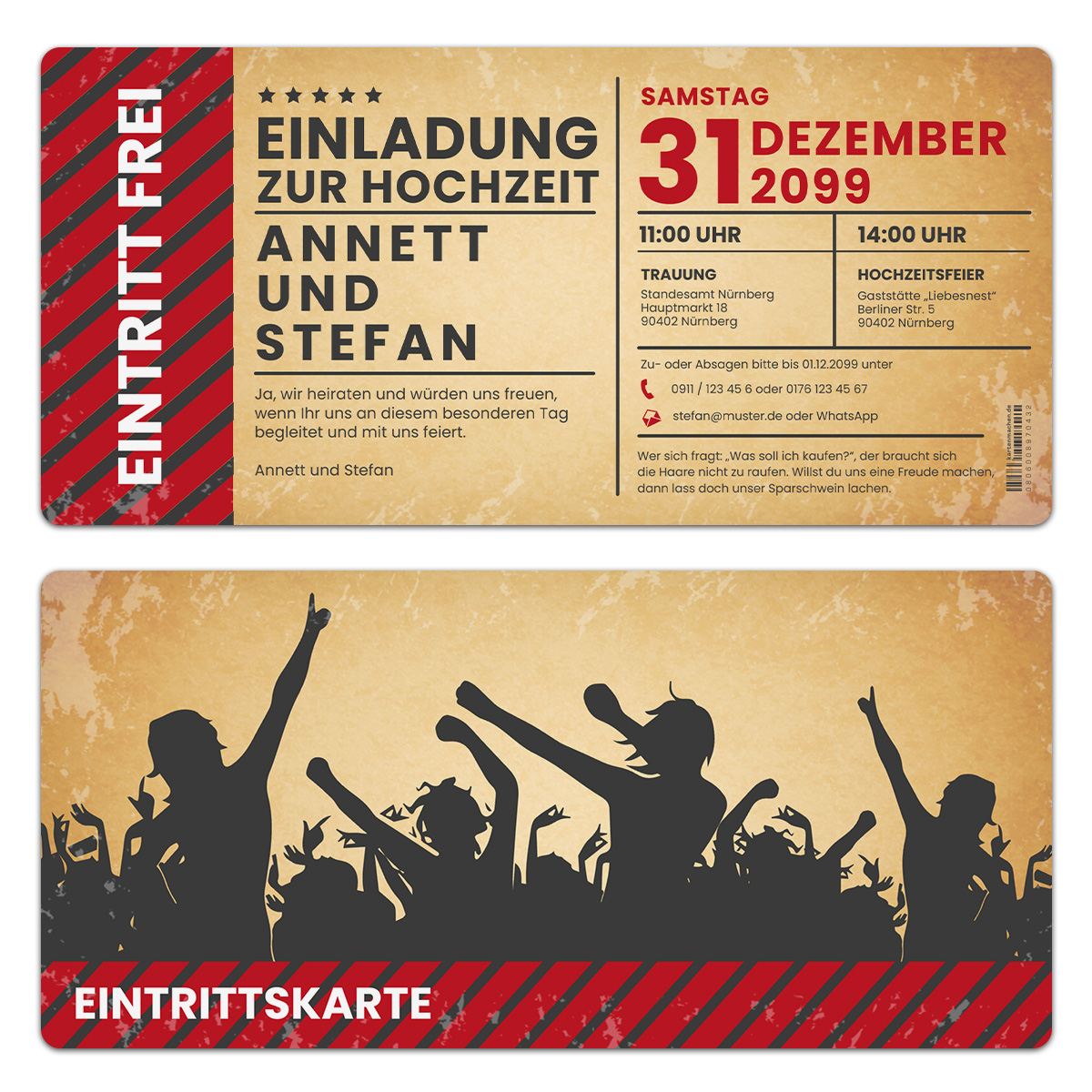 Hochzeitskarten als Eintrittskarte - Party / Vintage