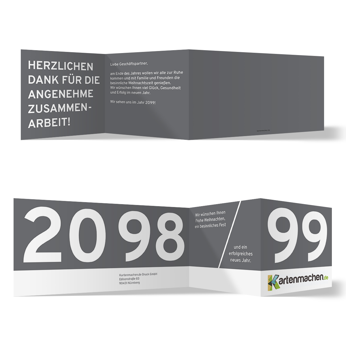 Firmen Weihnachtskarten - Jahreswechsel im Zickzackfalz