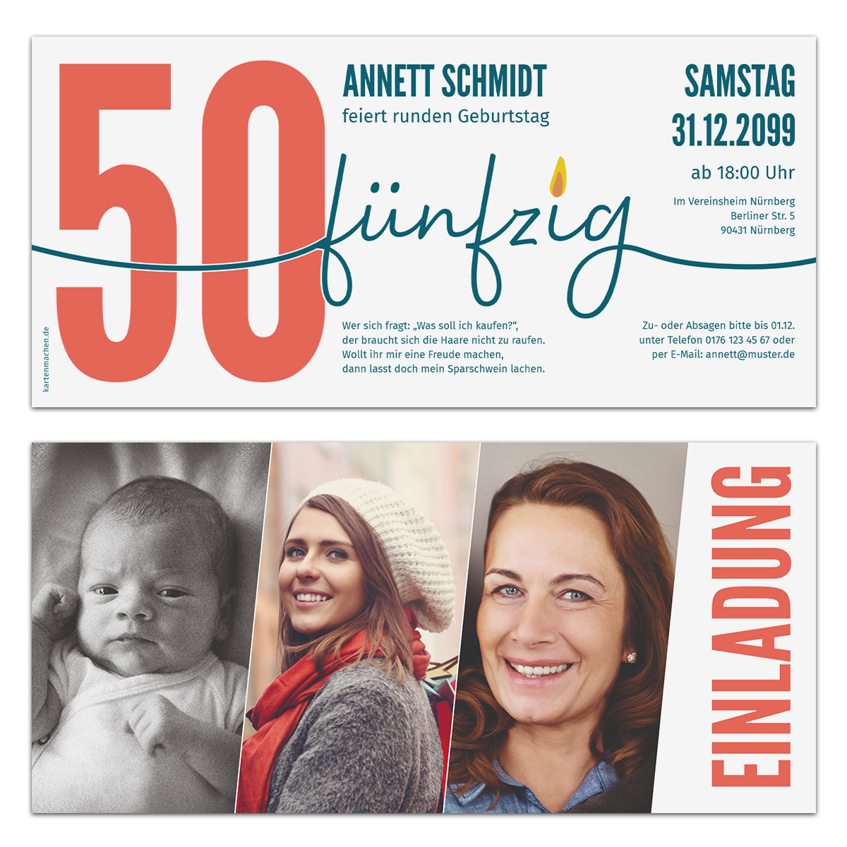 Einladungen runder Geburtstag 50 Jahre - Foto Zeitstrahl