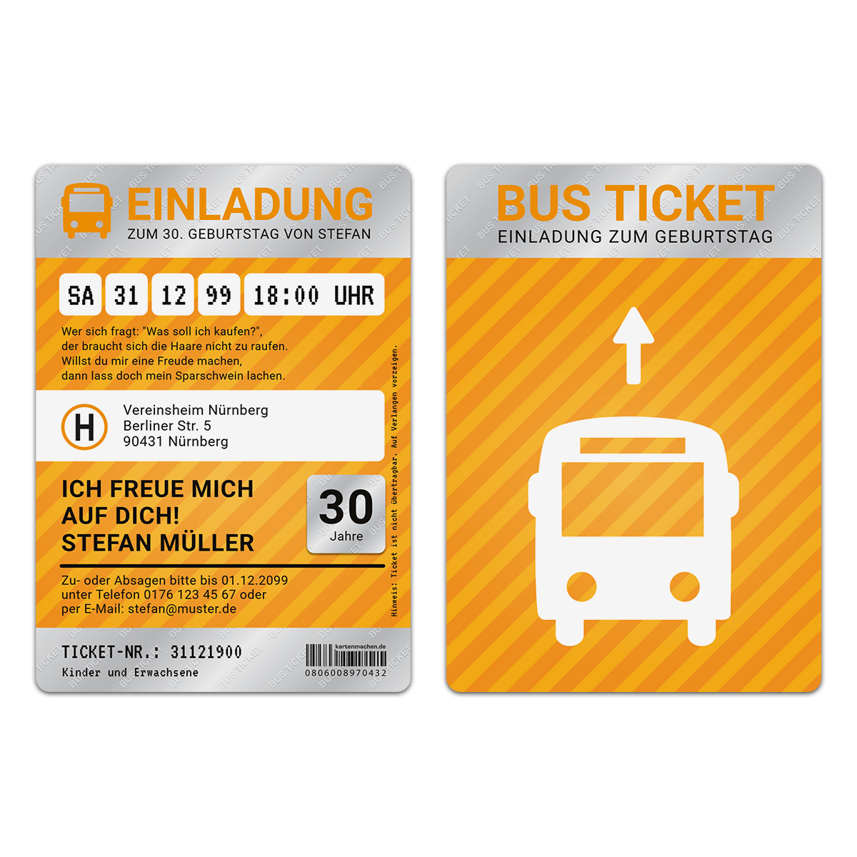 Geburtstag Einladungskarten - Busticket