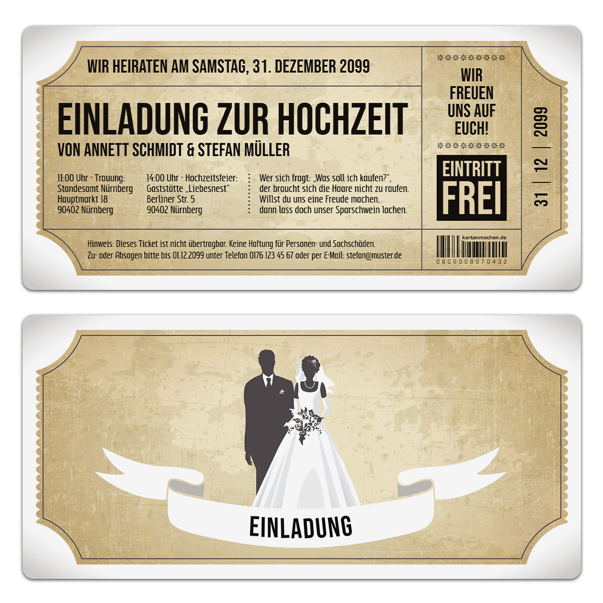 Hochzeitskarten - Vintage Brautpaar in Weiß