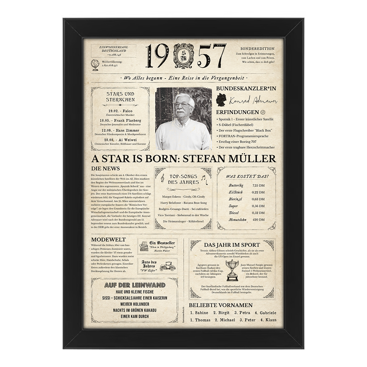 Personalisiertes Foto Poster - Geburtsjahr 1957 - Geschenk zum 69. Geburtstag