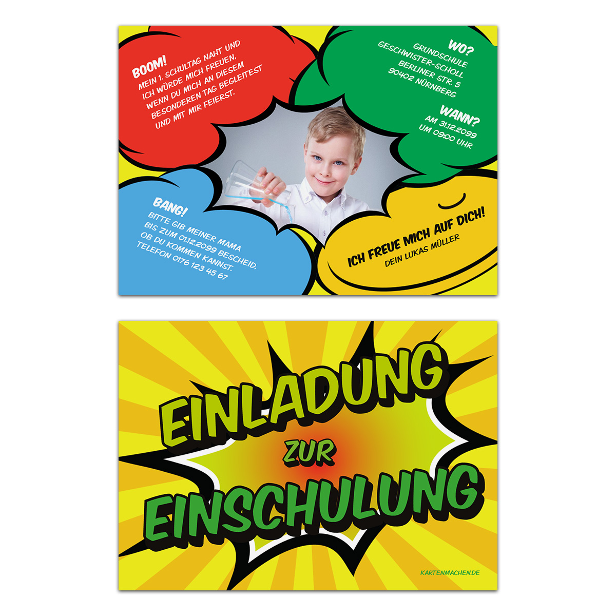 Schuleinführung Einladungskarten - Chemie Explosion
