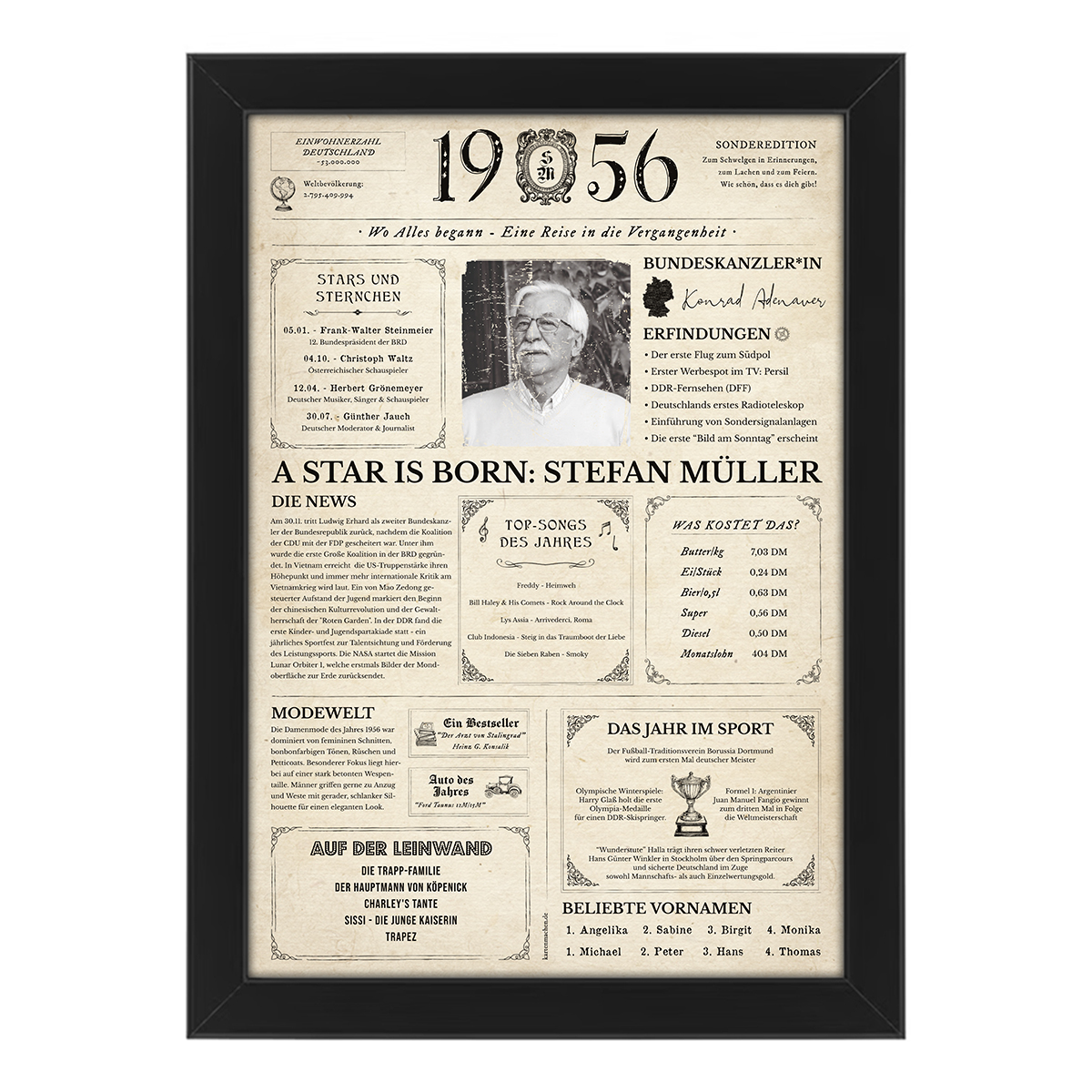 Personalisiertes Foto Poster - Geburtsjahr 1956 - Geschenk zum 70. Geburtstag