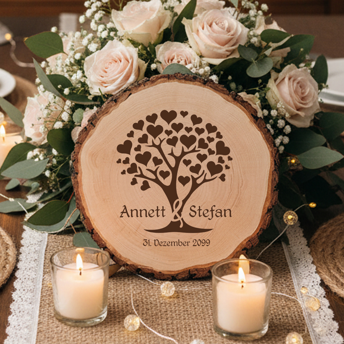 Baumscheibe mit Gravur - Herzbaum