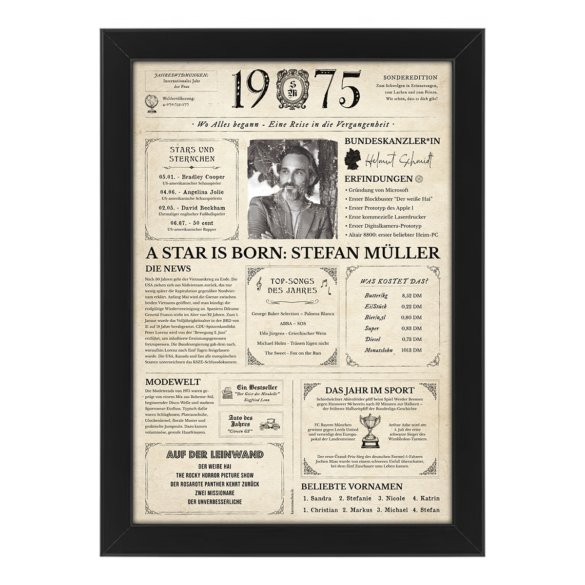 Personalisiertes Foto Poster - Geburtsjahr 1975 - Geschenk zum 51. Geburtstag
