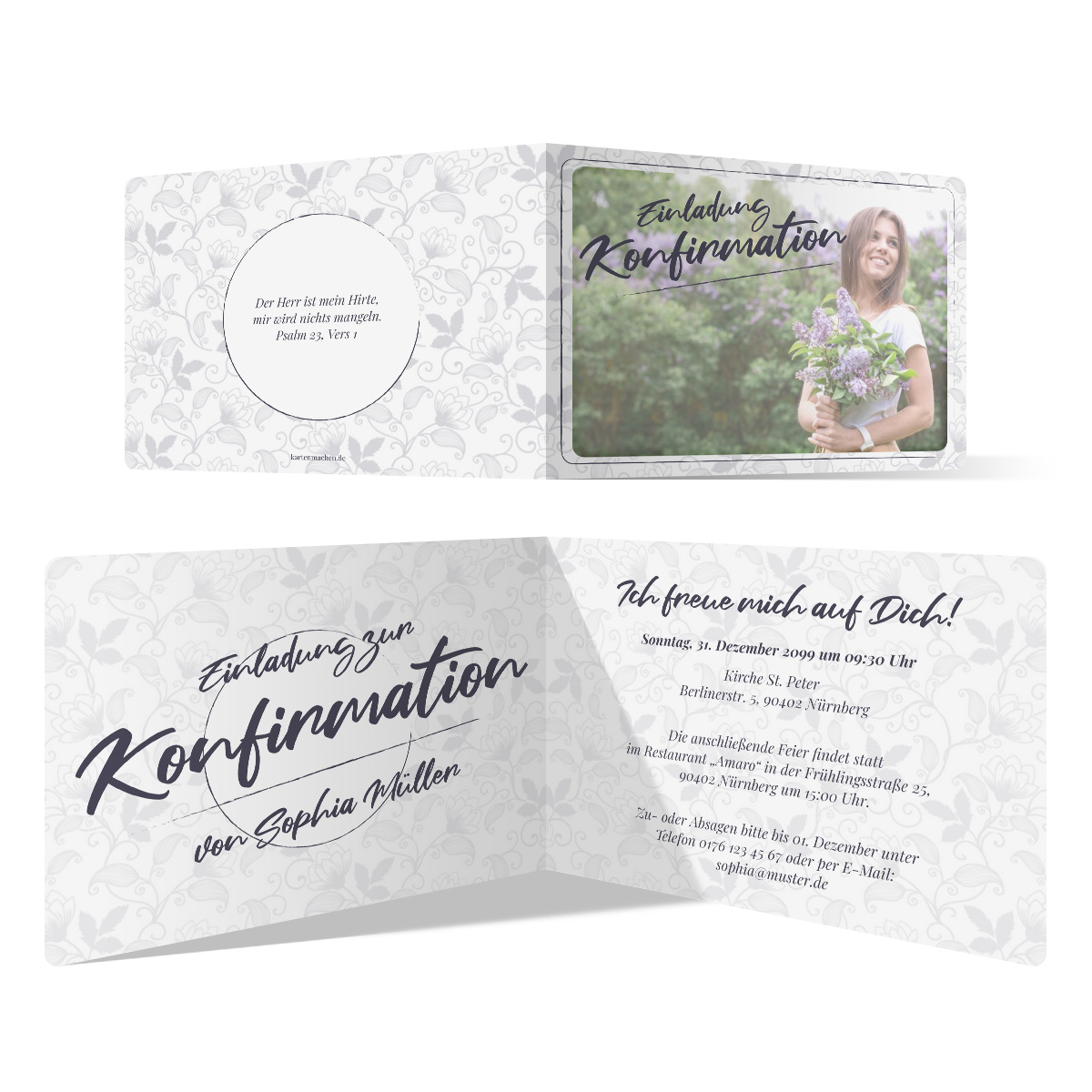 Konfirmation Einladungskarten - Blumenranken