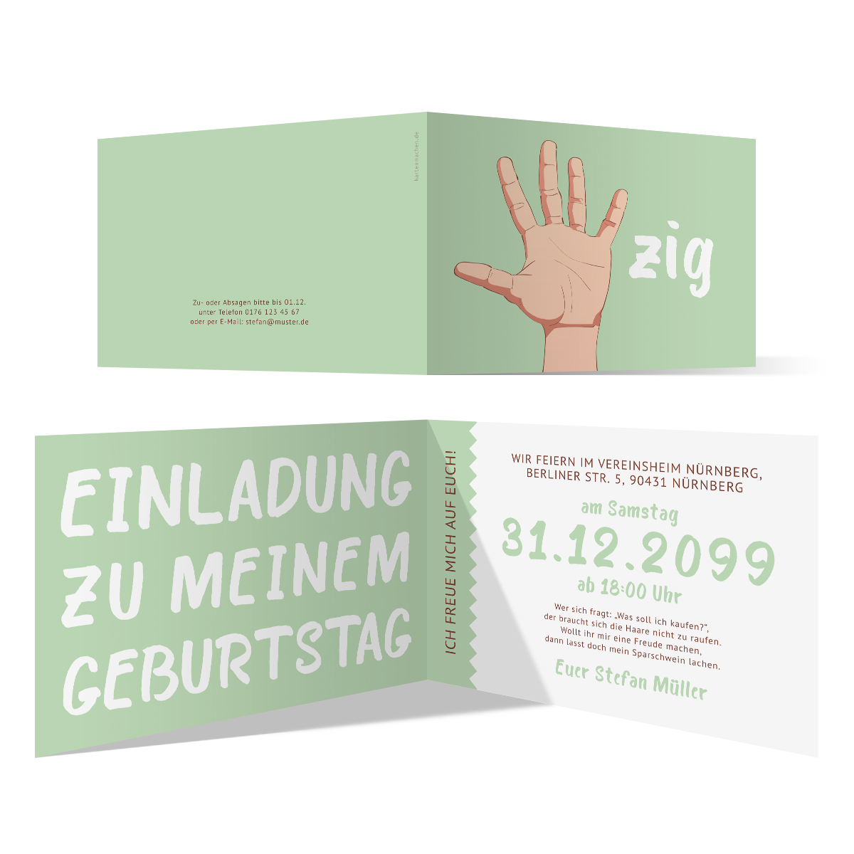 Einladungen runder Geburtstag 50 Jahre - Handzeichen