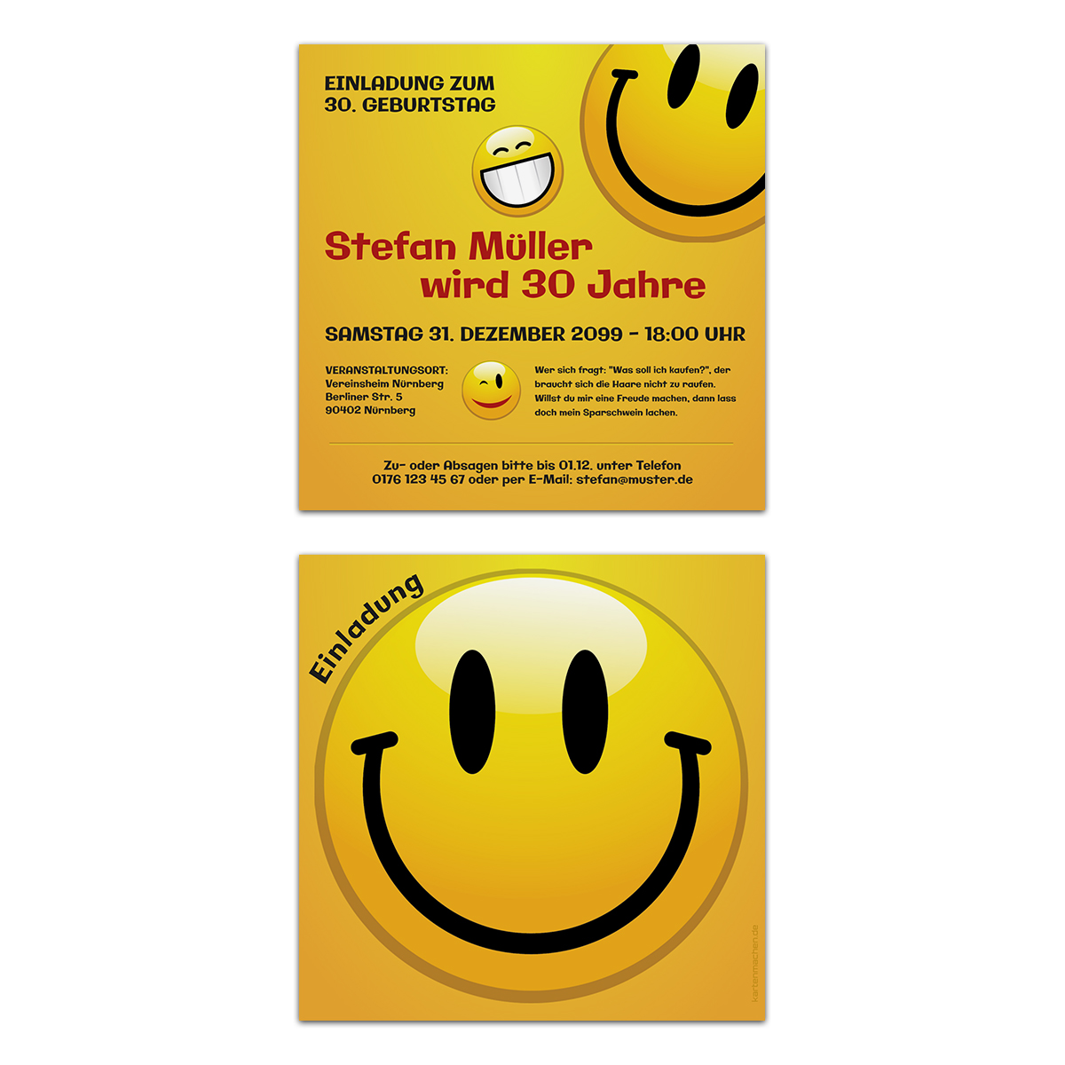 Einladungskarten zum Geburtstag - Smiley