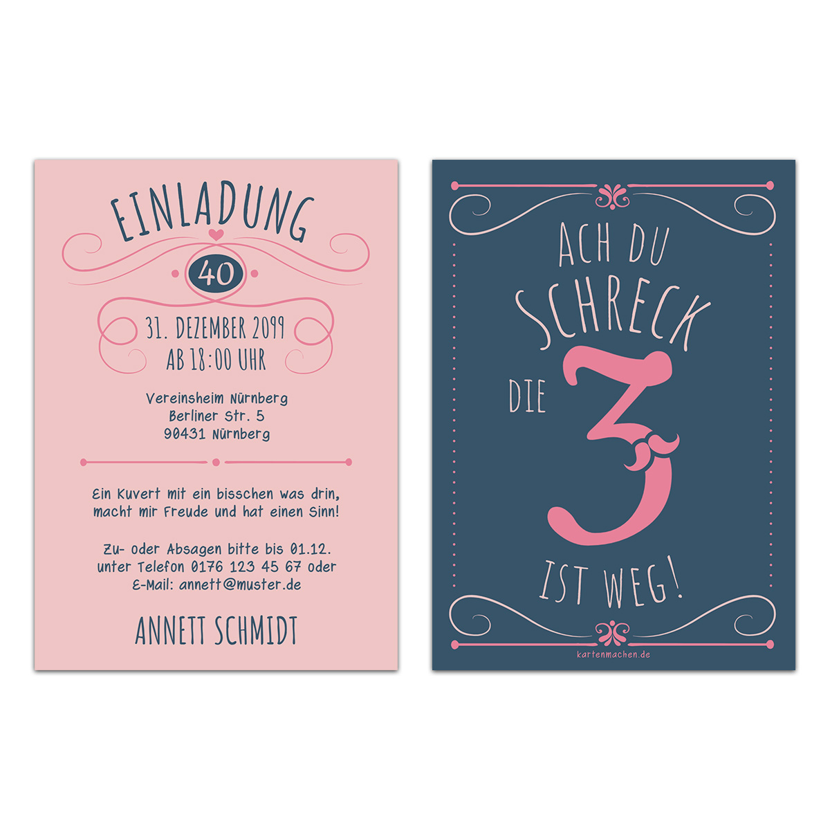40. Geburtstag Einladungskarten - Die 3 ist weg