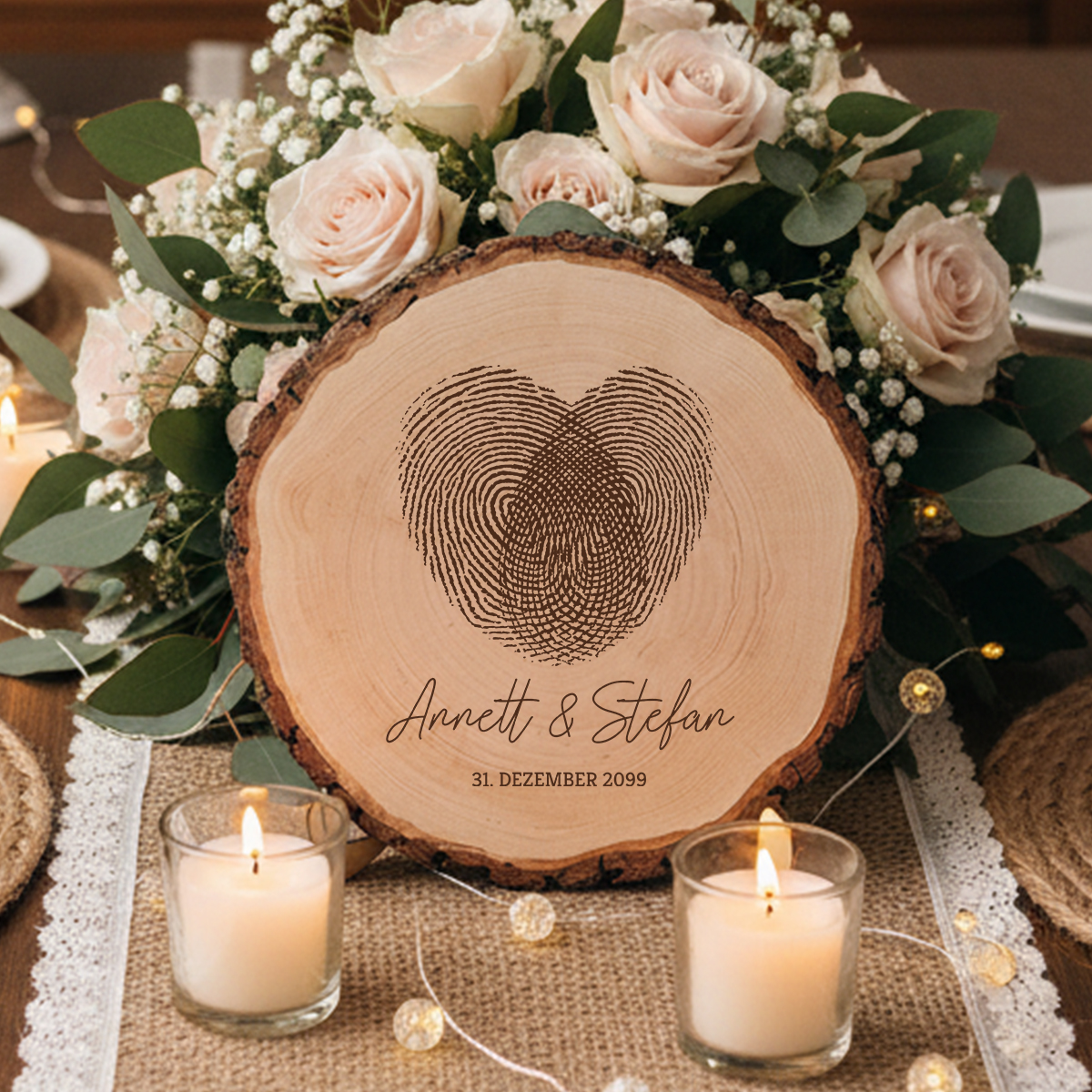 Baumscheibe mit Gravur - Fingerabdrücke