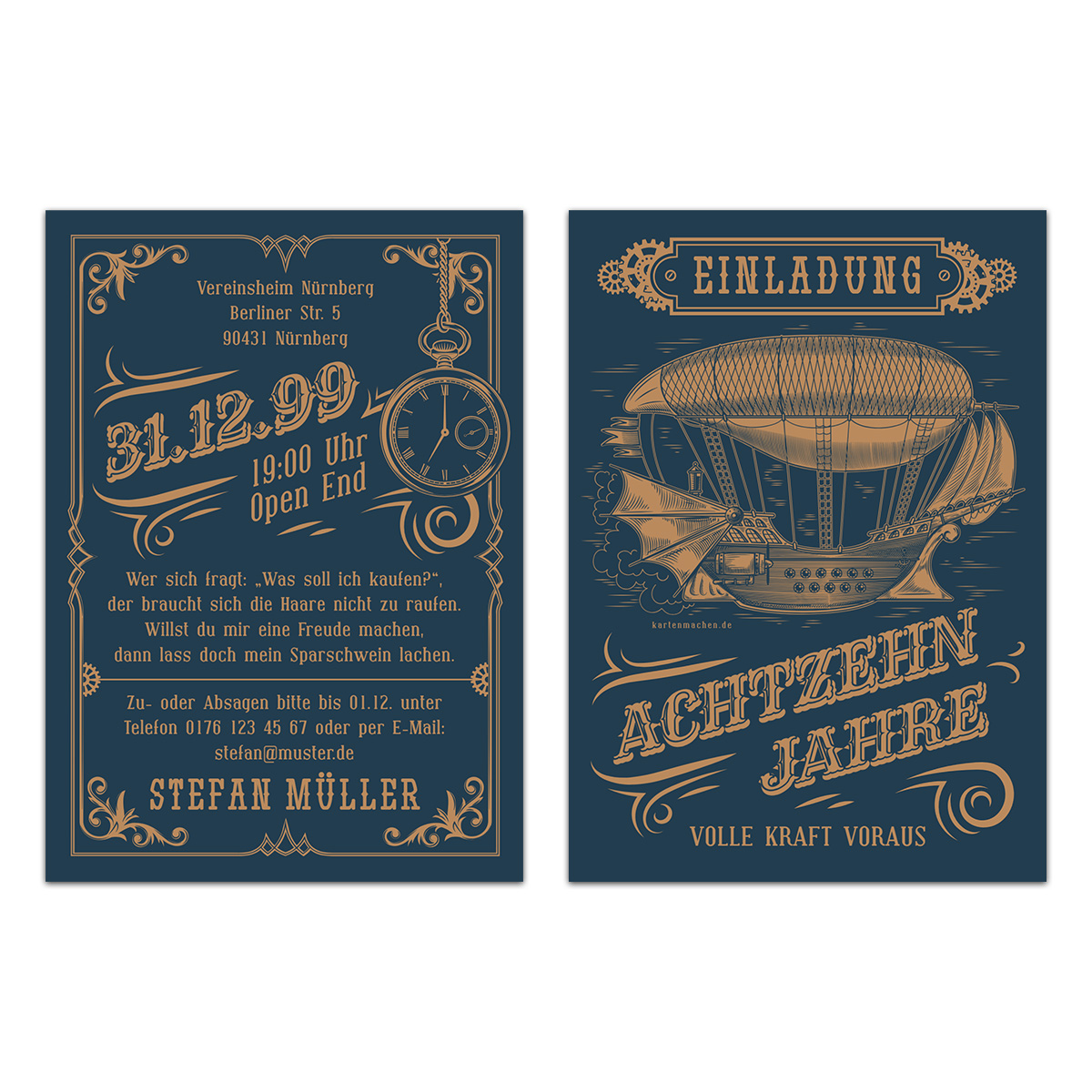 18. Geburtstag Einladungskarten - Steampunk