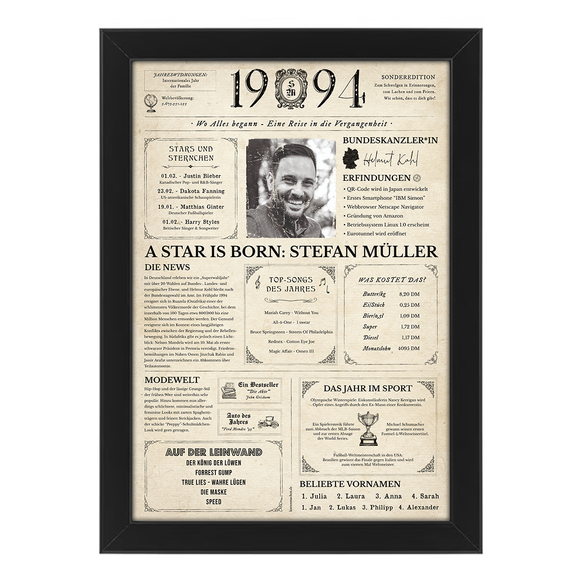 Personalisiertes Foto Poster - Geburtsjahr 1994 - Geschenk zum 32. Geburtstag