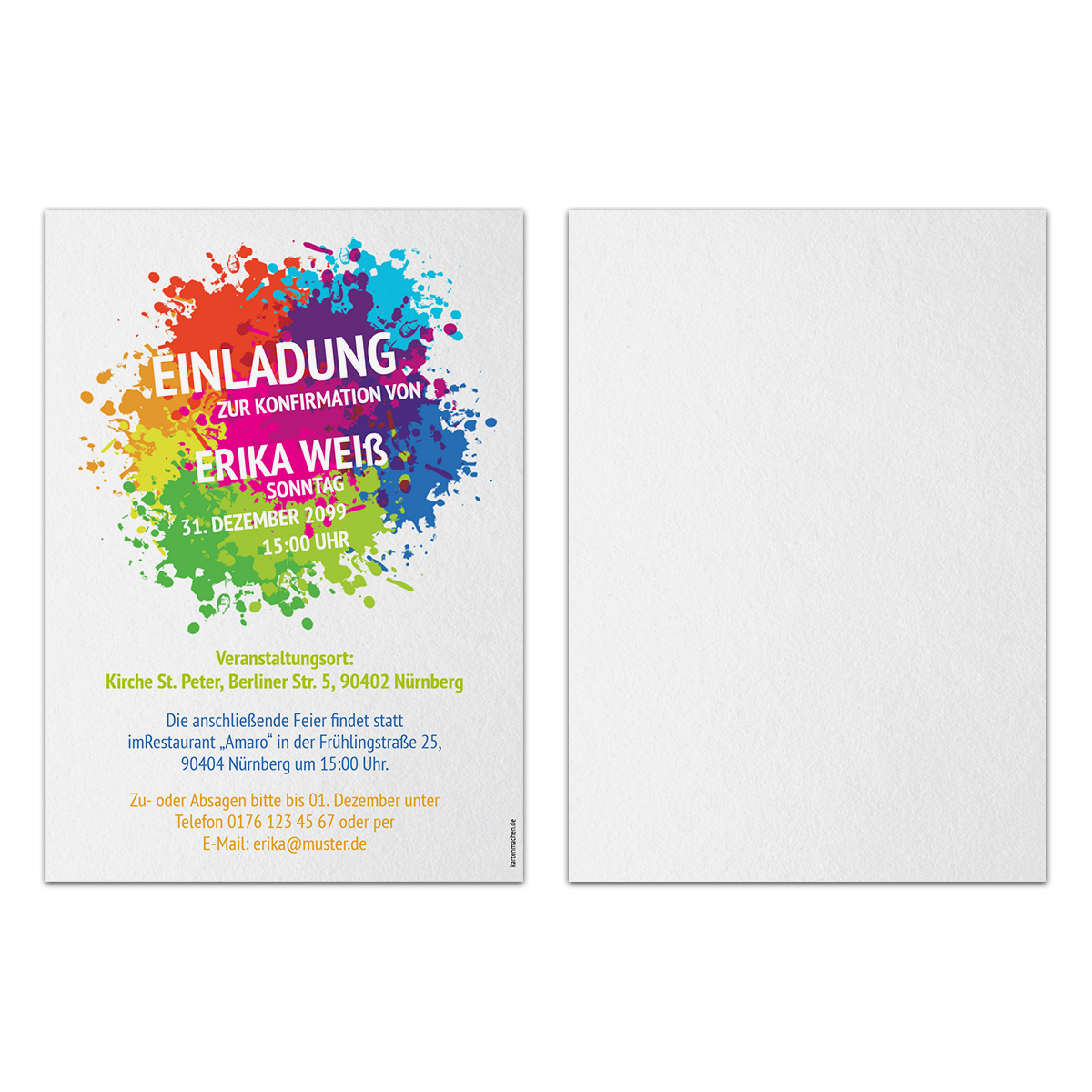 Einladungskarten Konfirmation- Farbkleckse