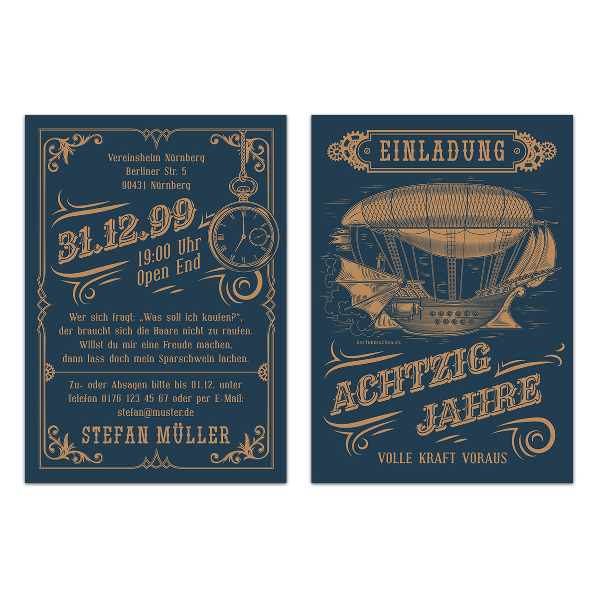 80. Geburtstag Einladungskarten - Steampunk