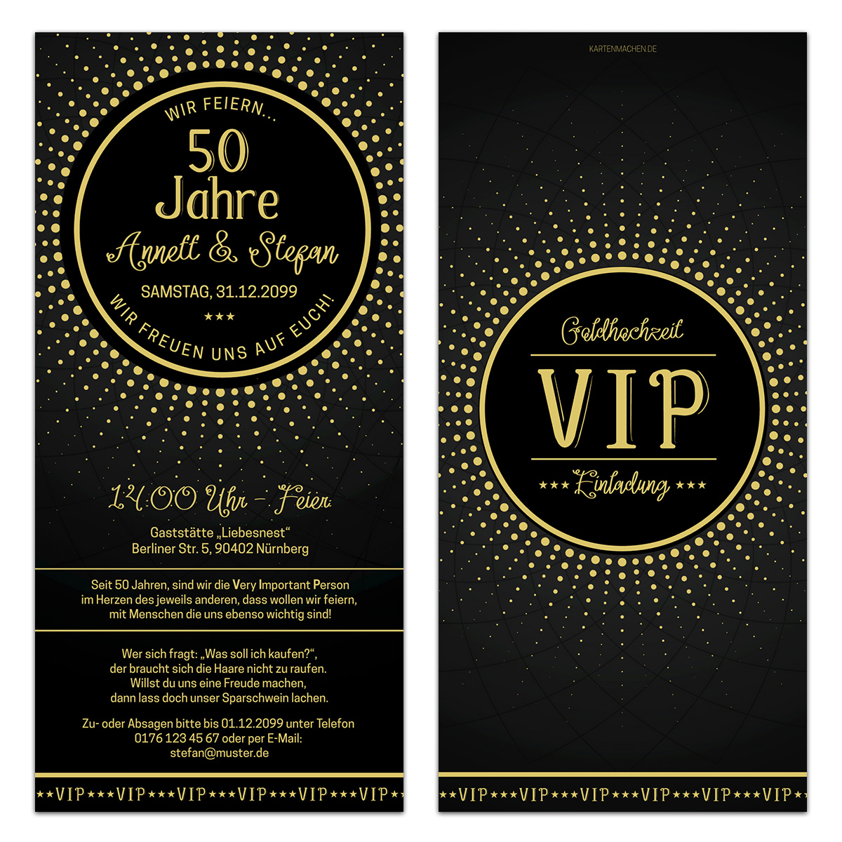 Hochzeitseinladungen Goldhochzeit - Schwarz/Gold VIP