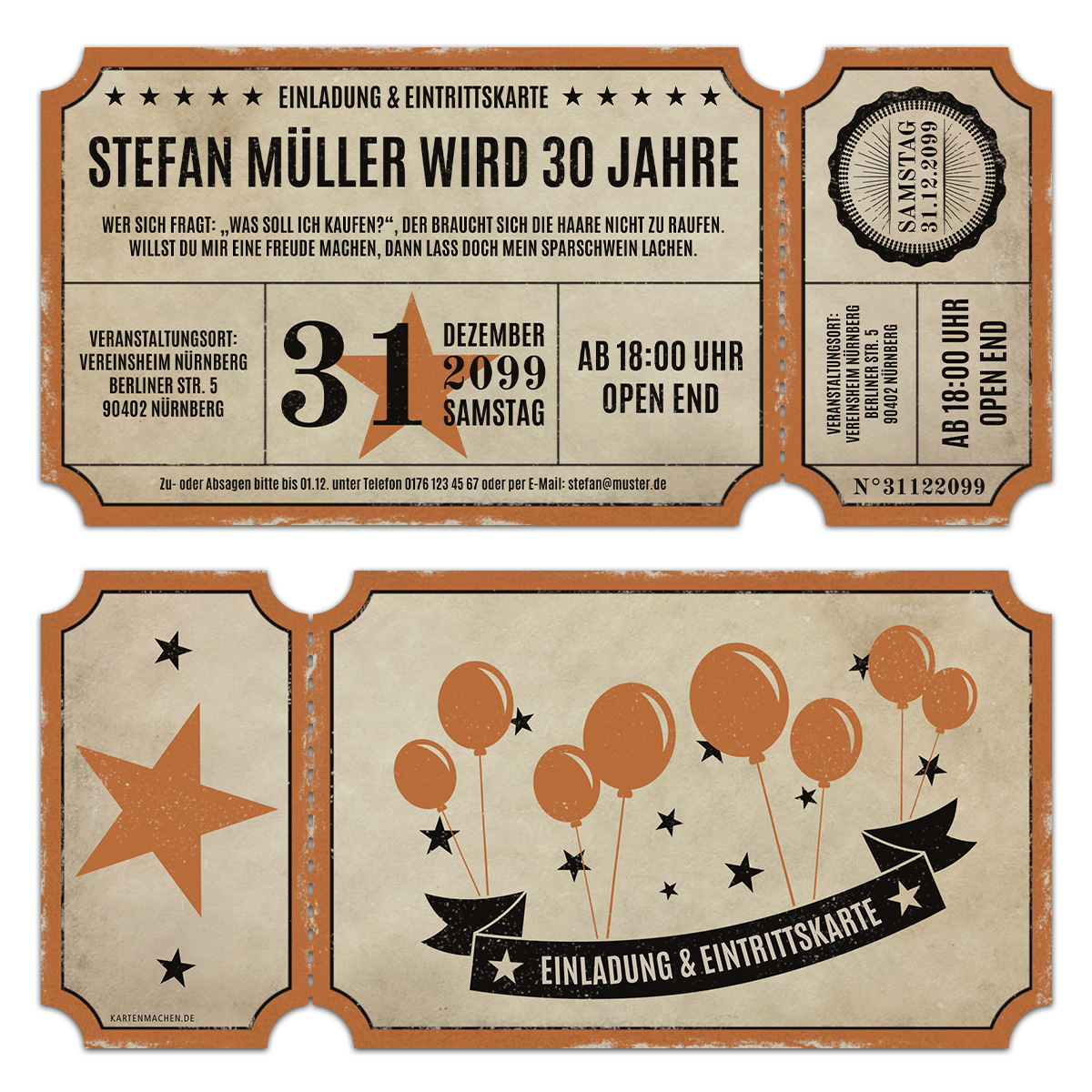 Lasergeschnittene Geburtstagseinladungen - Vintage Ticket Luftballons