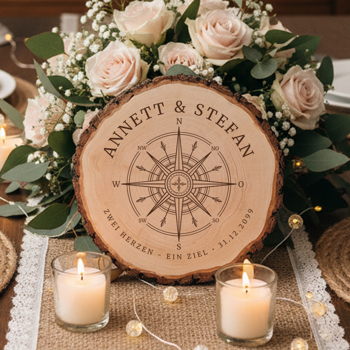 Baumscheibe mit Gravur - Kompass