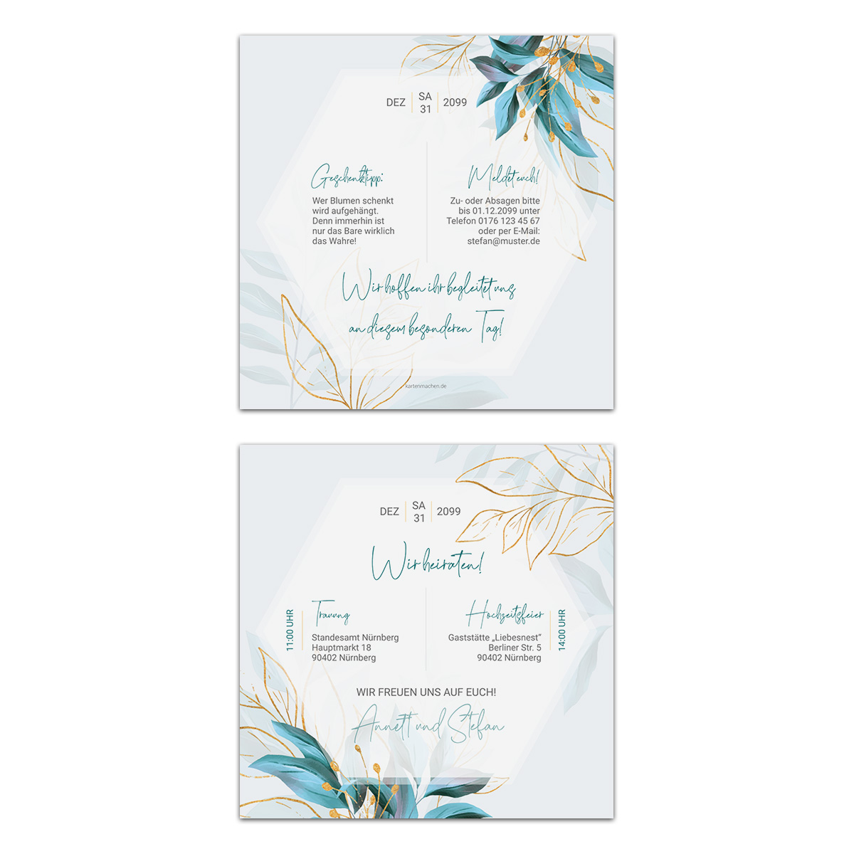 Hochzeitseinladungen - Blaue Blüten