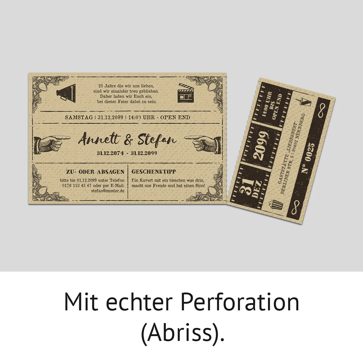 Hochzeitseinladungen Silberhochzeit - Vintage Kinoticket