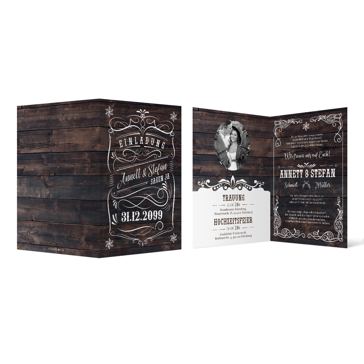 Hochzeitseinladungen - Holz Western