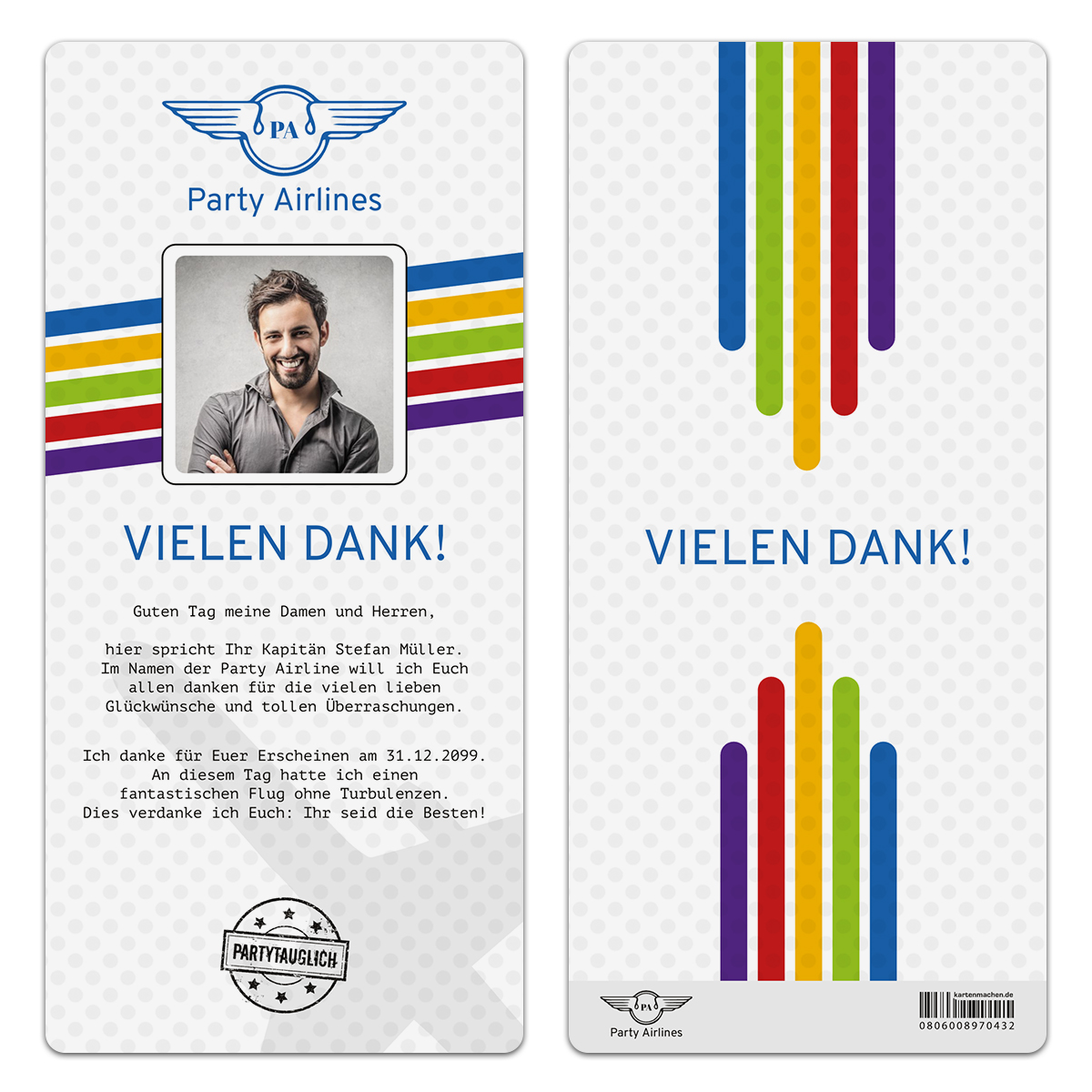 Danksagungskarten Flugticket
