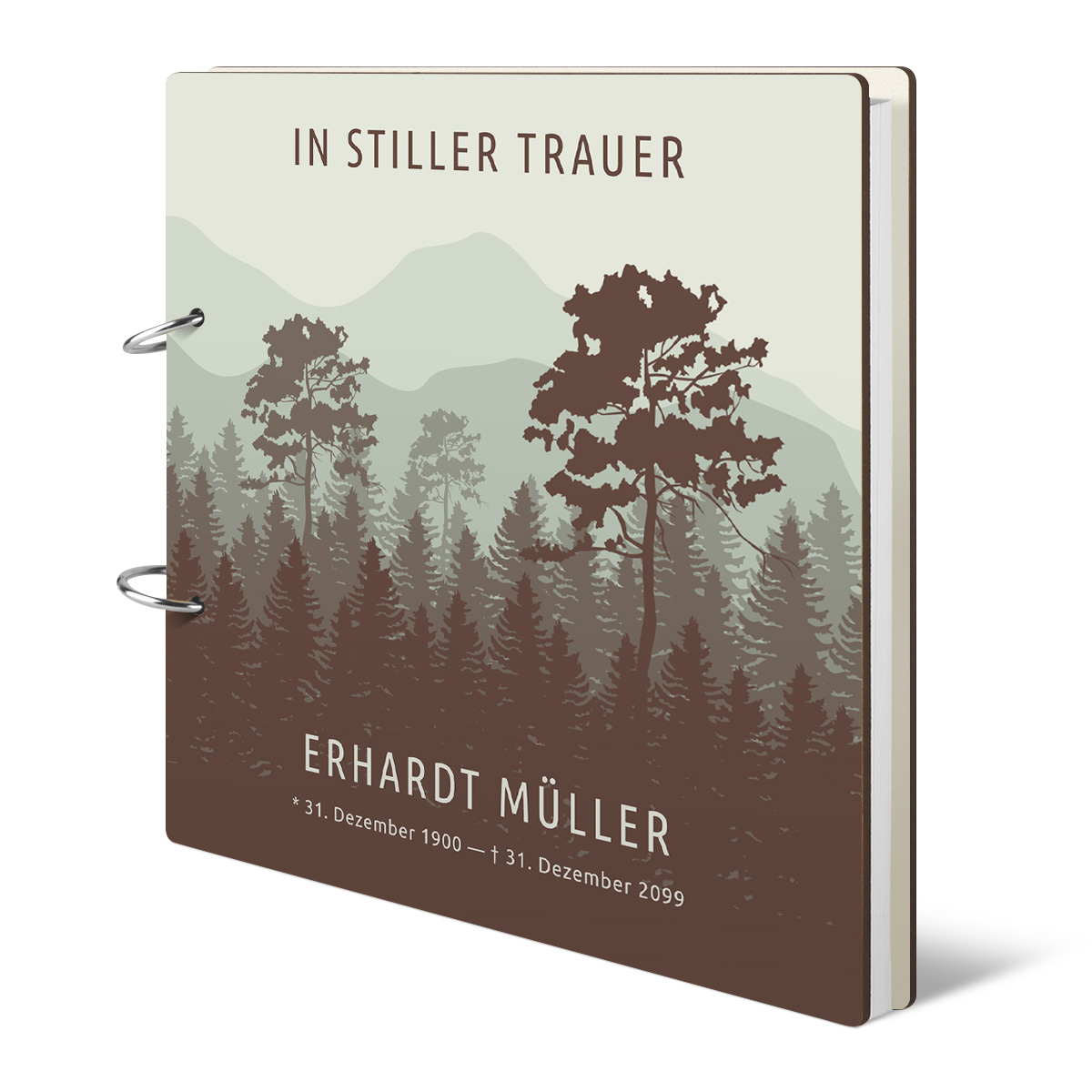 Personalisiertes Kondolenzbuch - stiller Wald Grün und Braun
