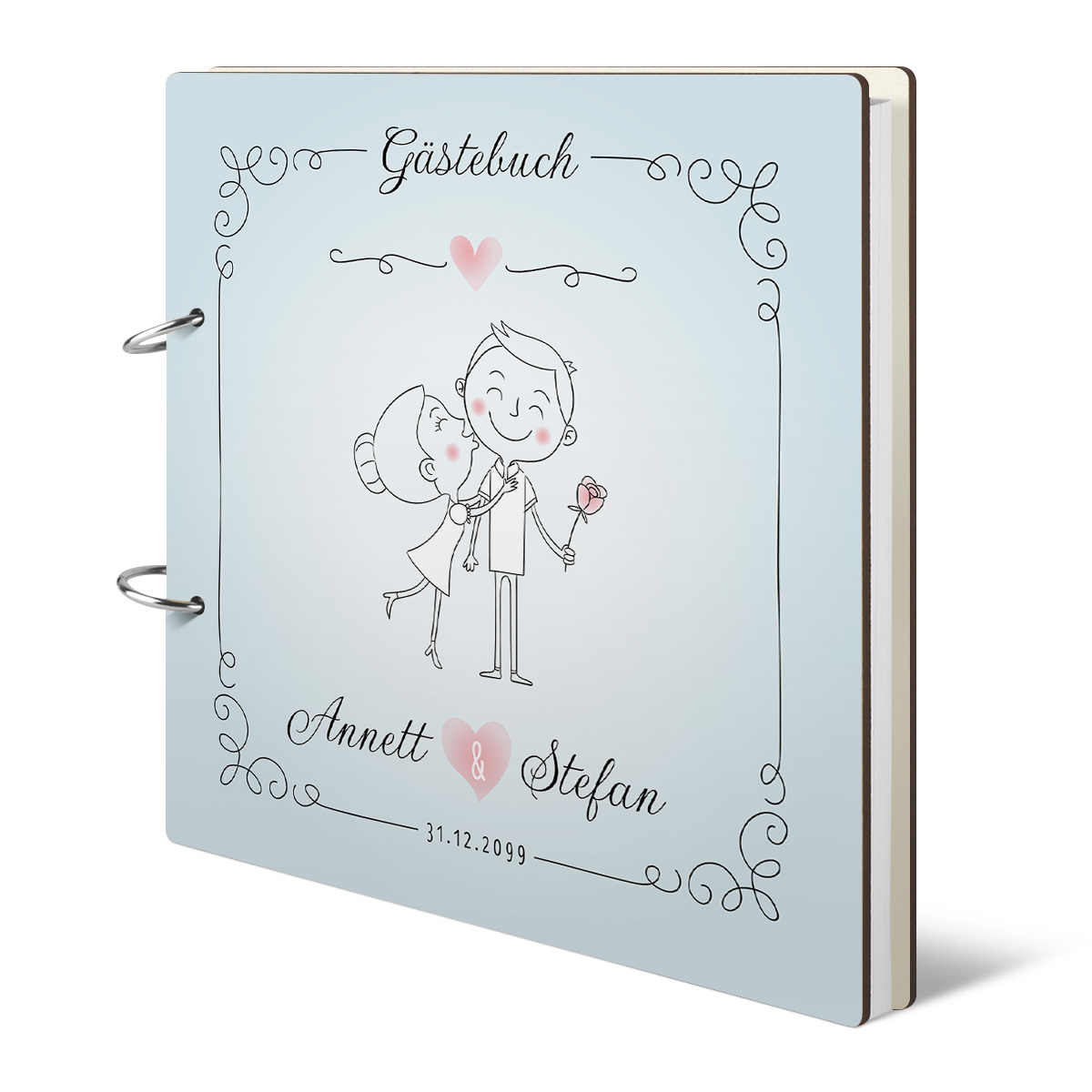 Personalisiertes Holzcover Hochzeit Gästebuch - Küssendes Paar
