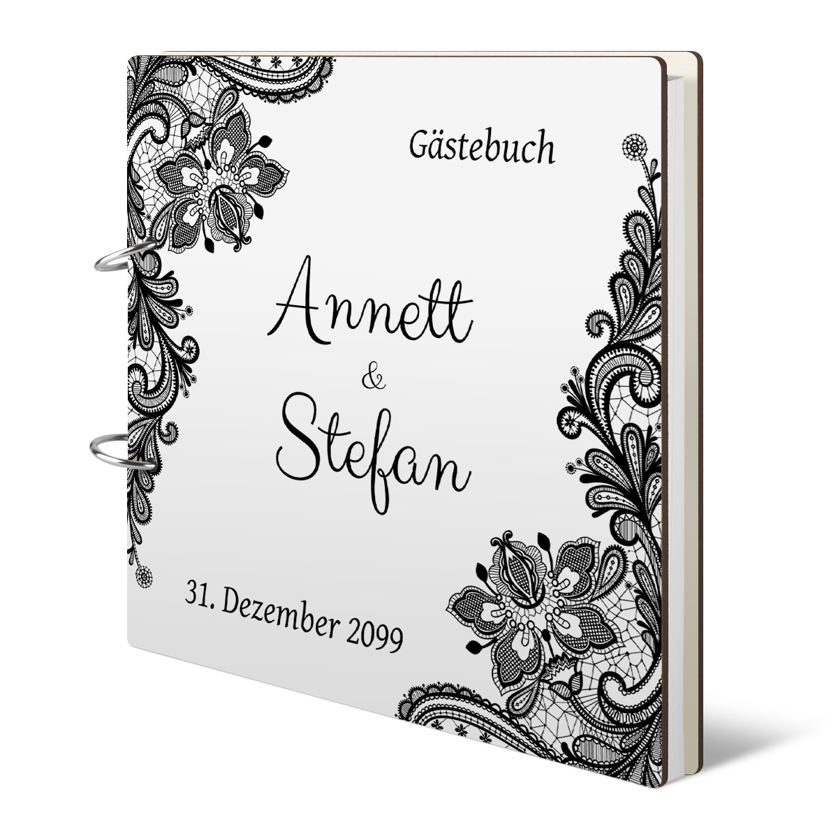 Personalisiertes Hochzeit Gästebuch - Rustikal Schwarz Weiß