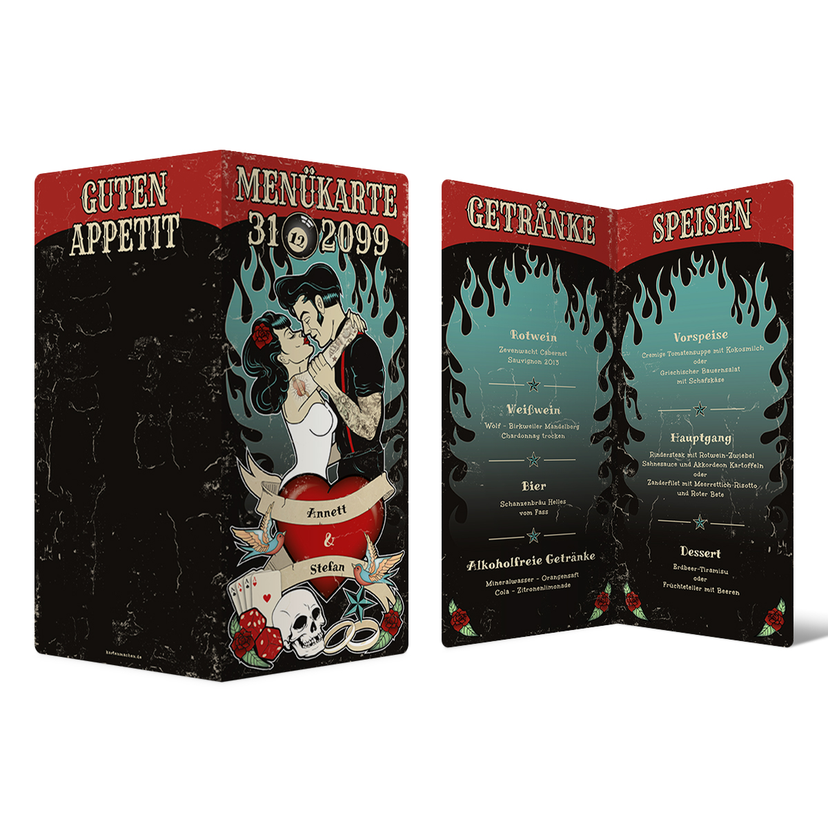Menükarten Hochzeit - Rockabilly