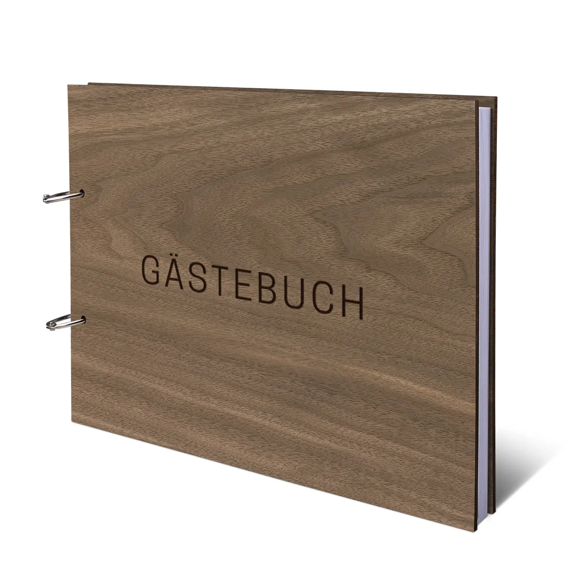 Hochzeit Gästebuch Nussbaum Holz Ringbuch DIN A4 quer - Schlicht
