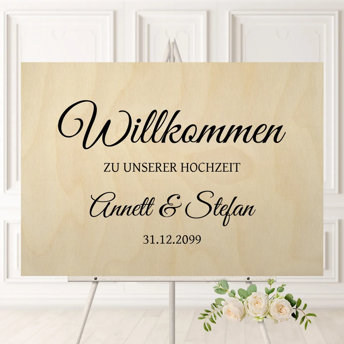 Personalisiertes Willkommensschild zur Hochzeit Birkensperrholz - Schlicht