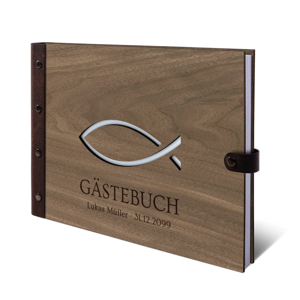 Personalisiertes Gästebuch Kondolenzbuch A4 - Jesus Fisch