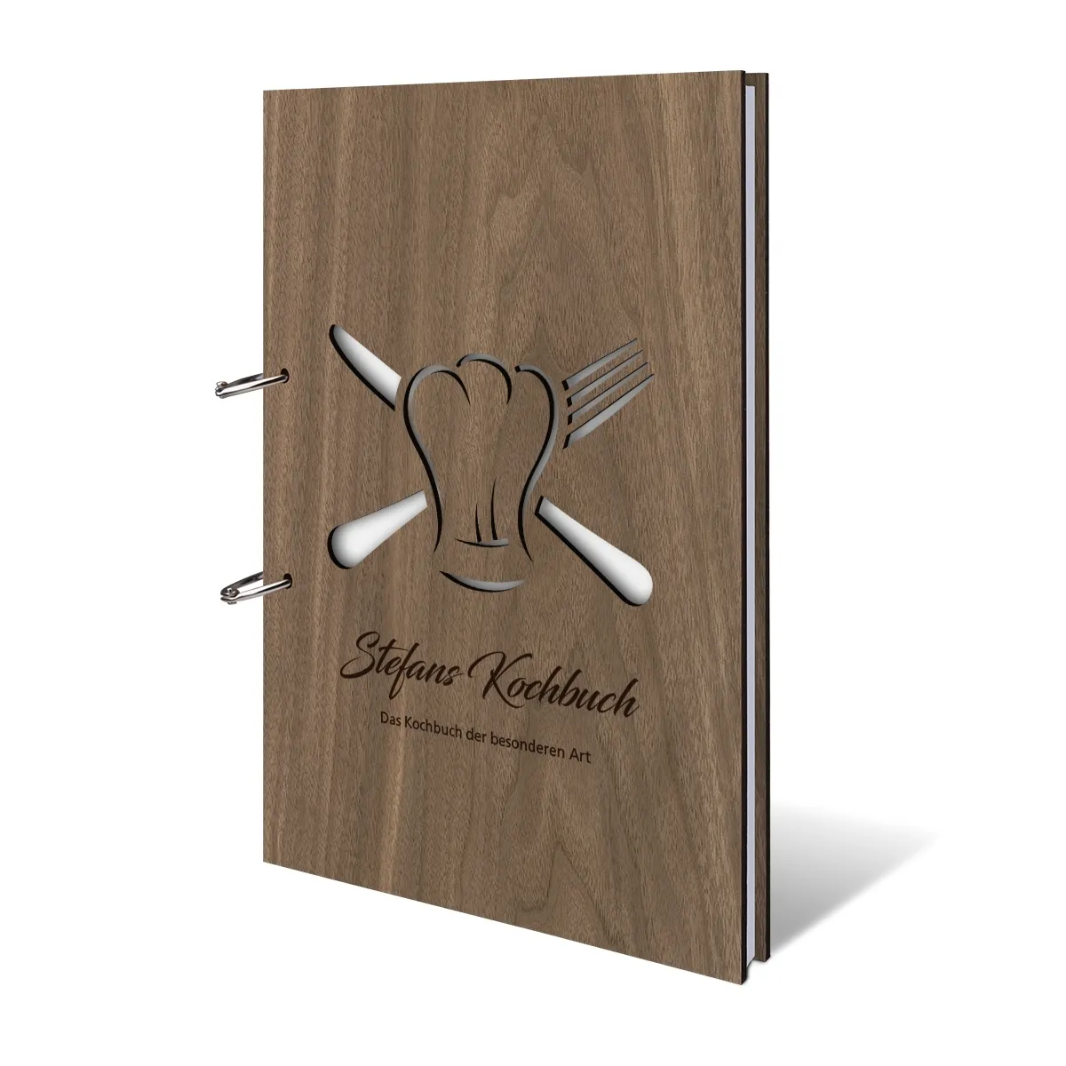 Personalisiertes Gästebuch Nussbaum Holz A4 hoch - Kochmütze