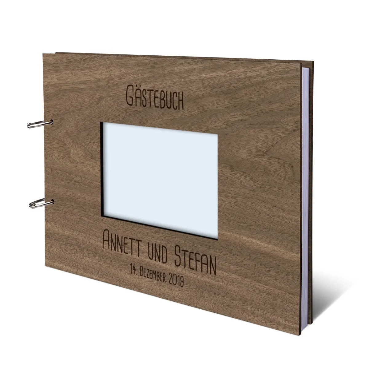 Personalisiertes Gästebuch Nussbaum Holz DIN A4 quer - Rechteck