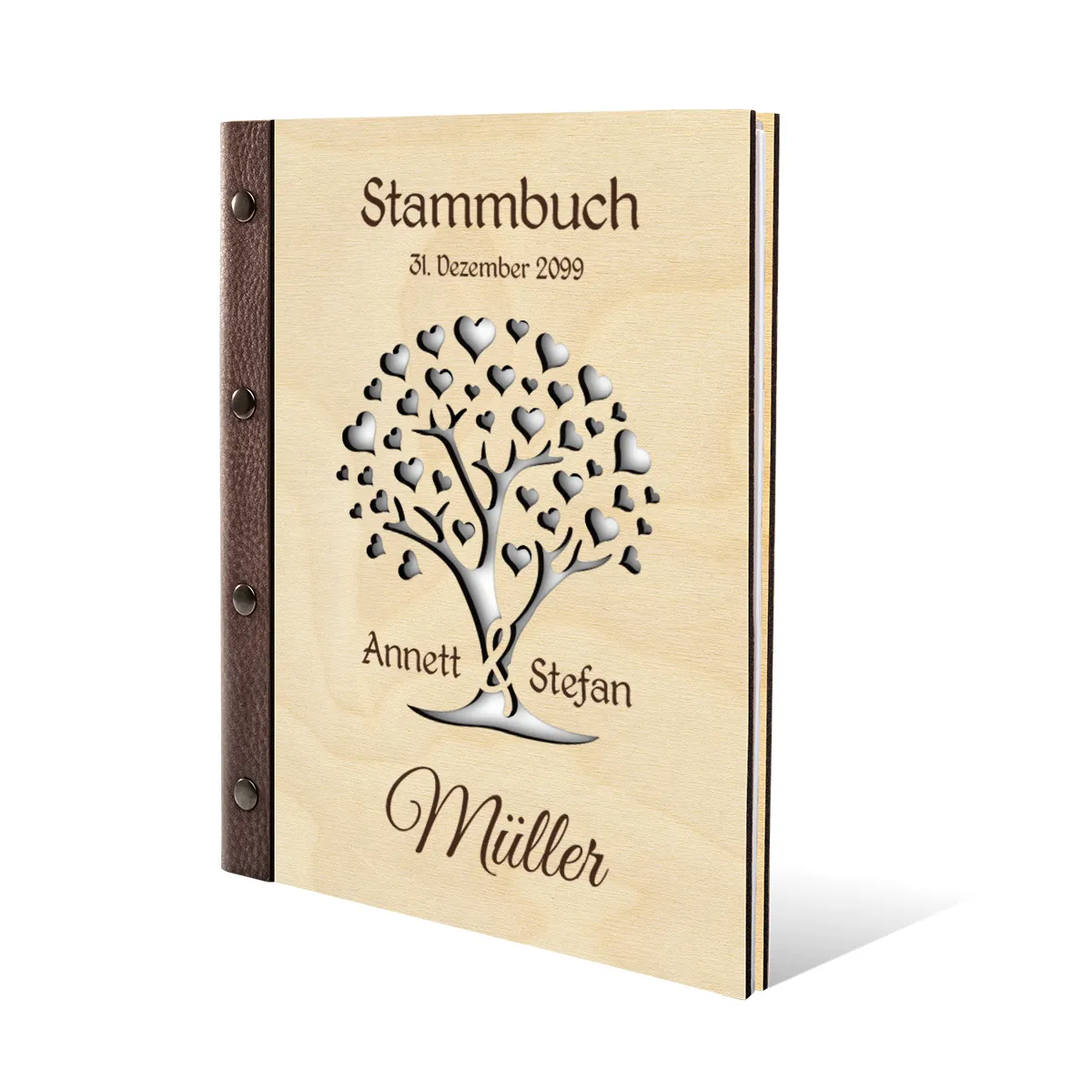 Personalisiertes Stammbuch Birkensperrholz Stammbuchformat - Herzbaum