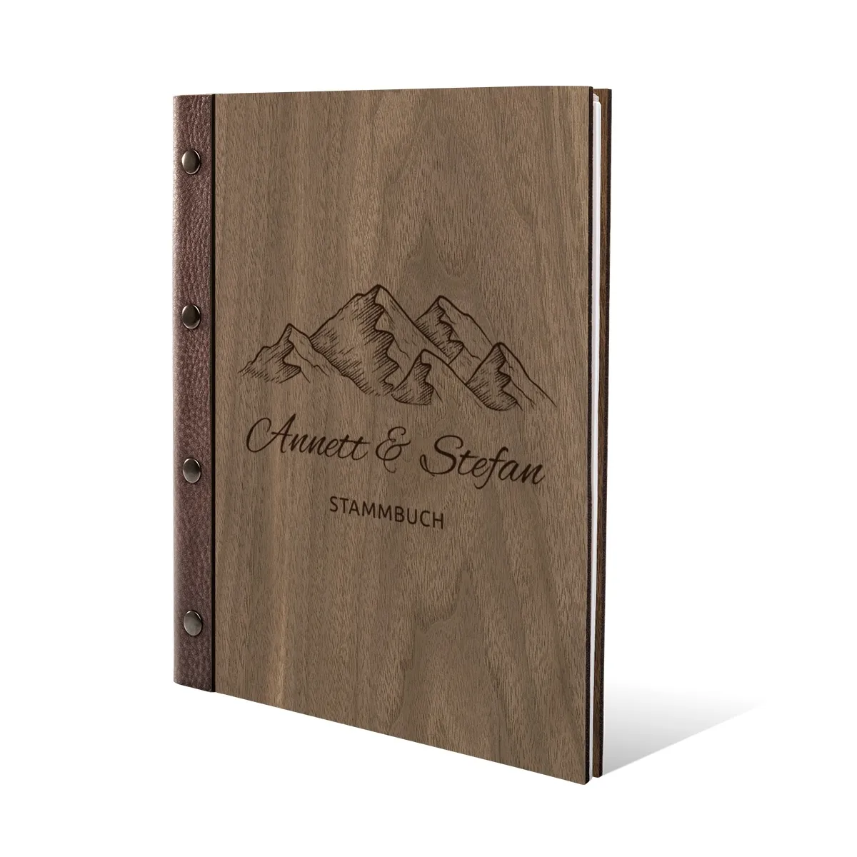 Personalisiertes Stammbuch Nussbaum Holz Stammbuchformat - Berge