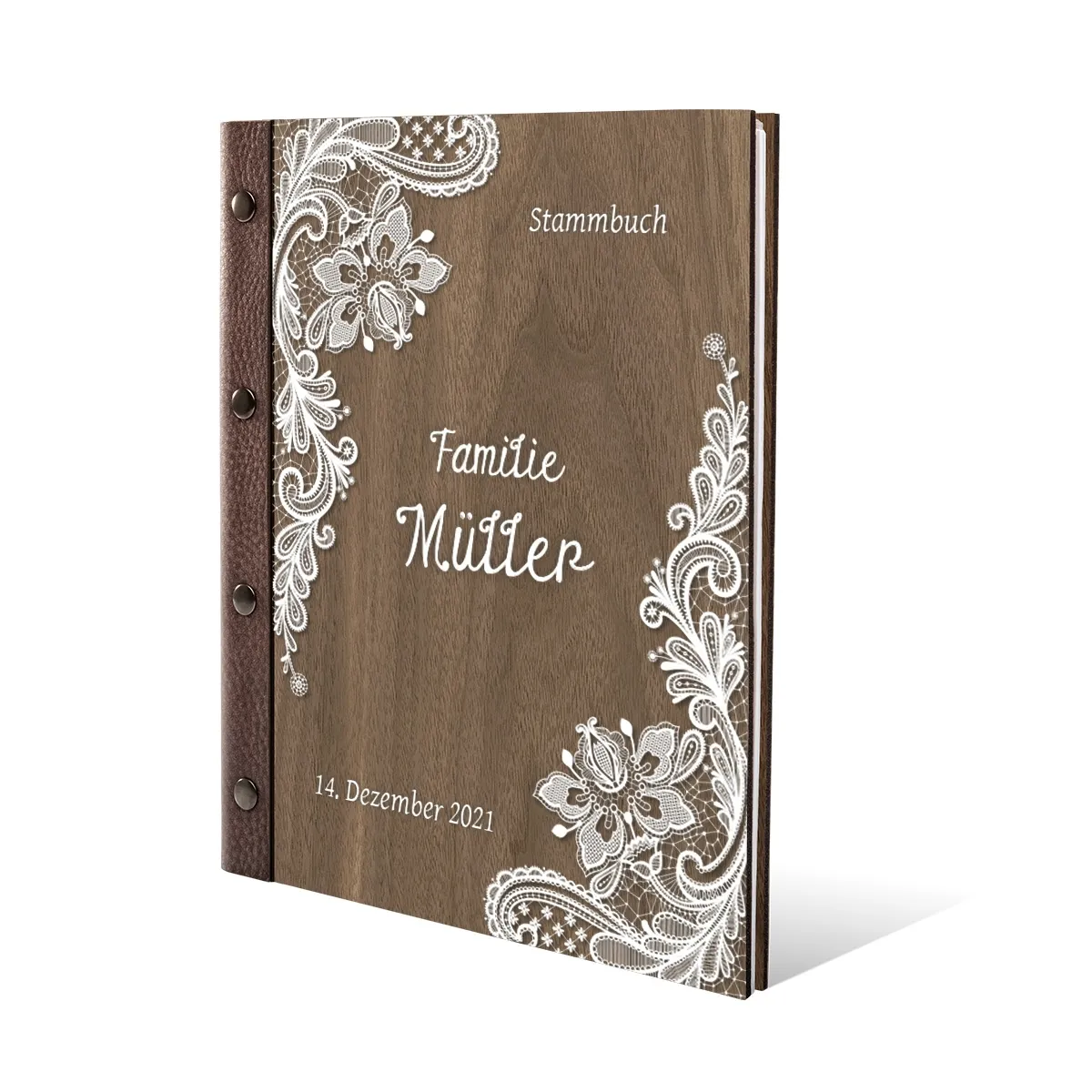 Personalisiertes Stammbuch Nussbaum Holz Stammbuchformat - Rustikal