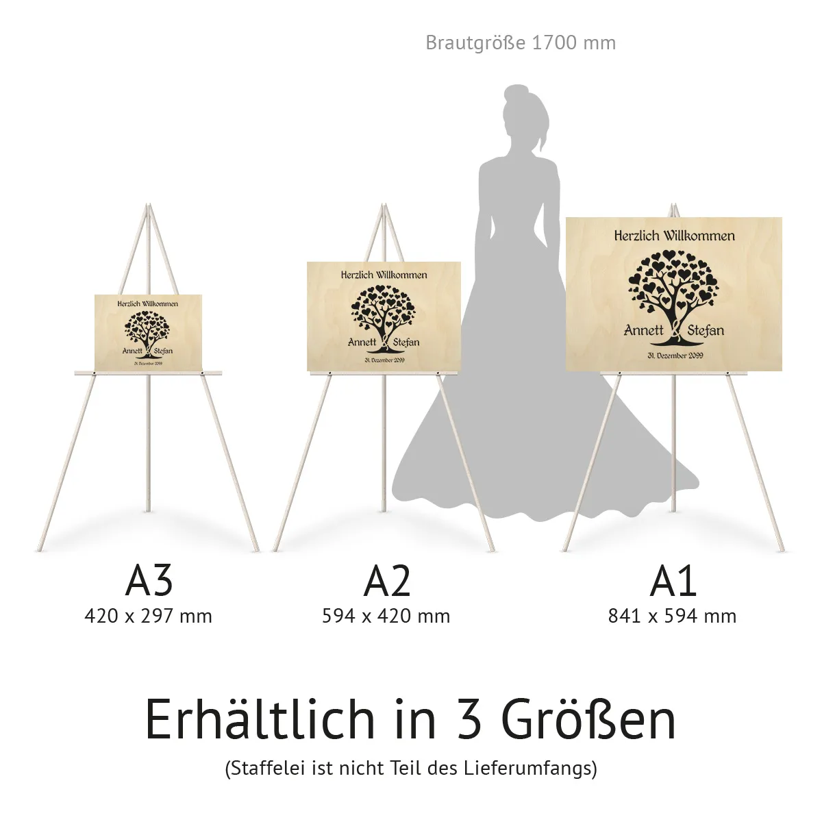 Personalisiertes Willkommensschild zur Hochzeit Birkensperrholz - Herzbaum