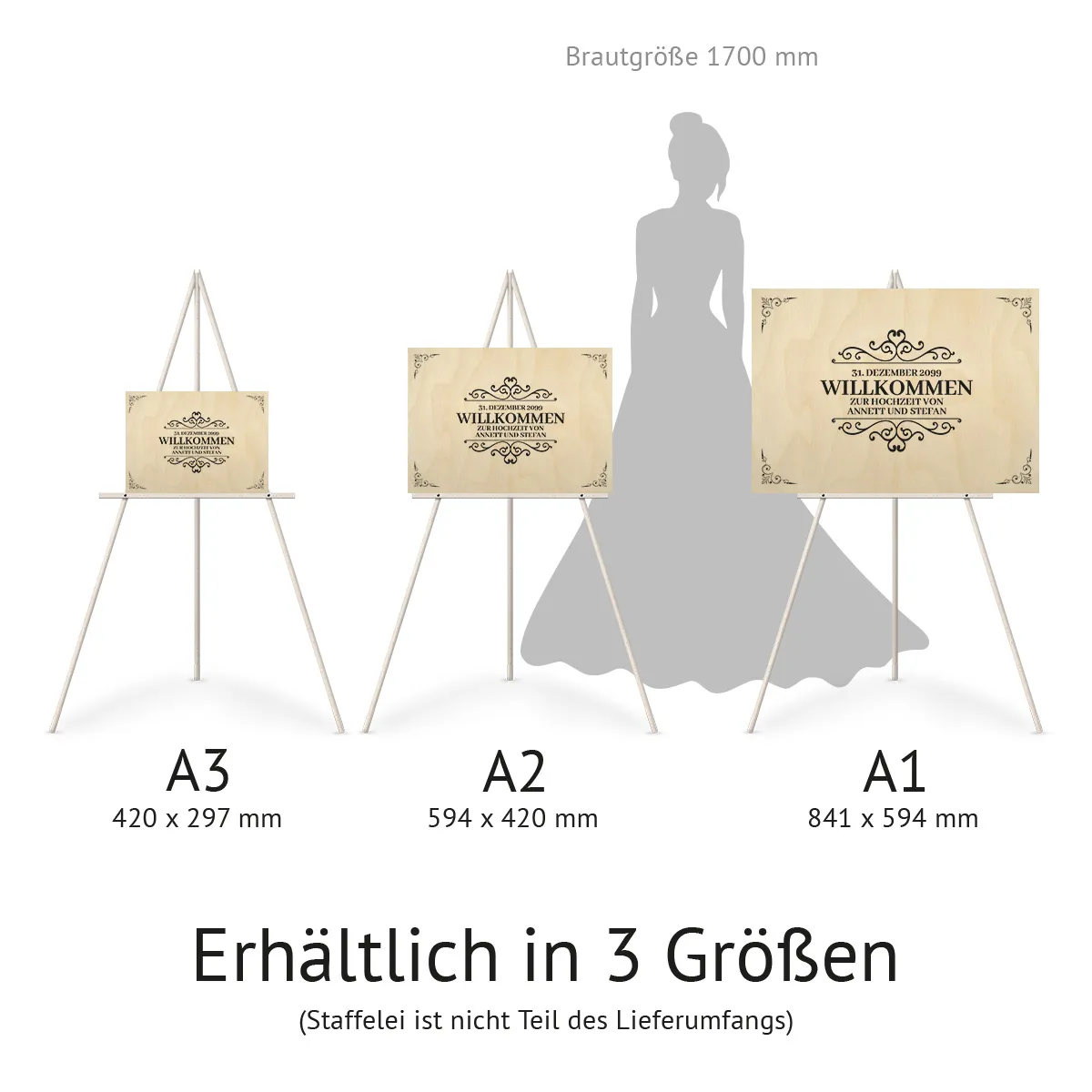 Personalisiertes Willkommensschild zur Hochzeit Birkensperrholz - Liebegeschichte