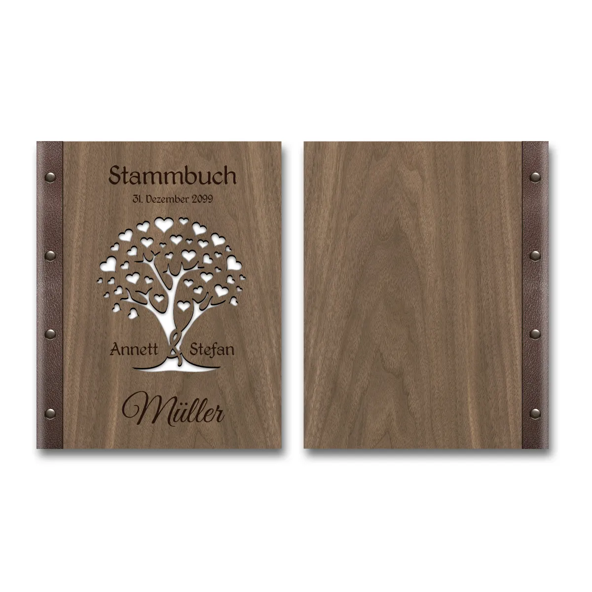 Personalisiertes Stammbuch Nussbaum Holz Stammbuchformat - Herzbaum