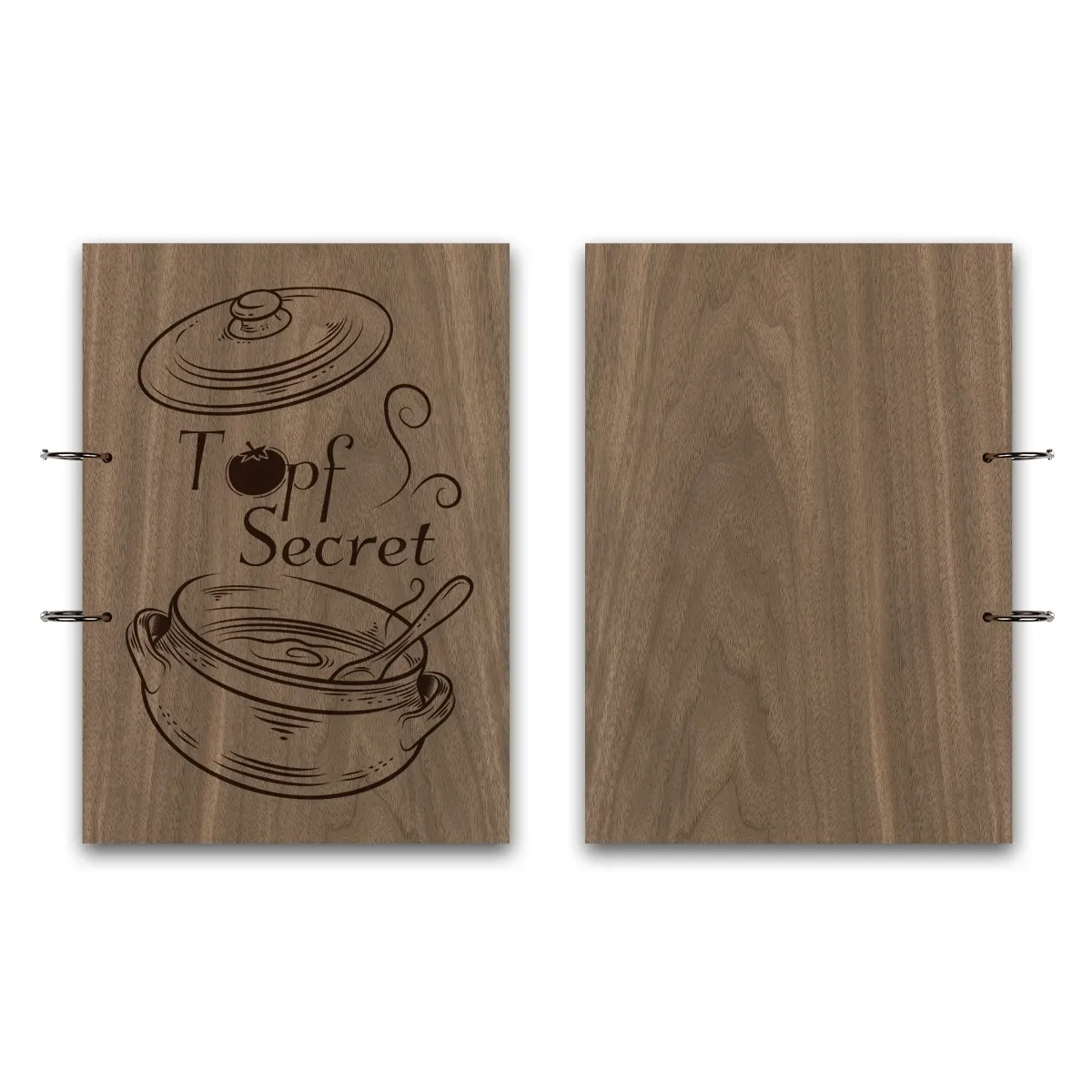 Rezeptbuch Nussbaum Holz A4 hoch - Topf Secret