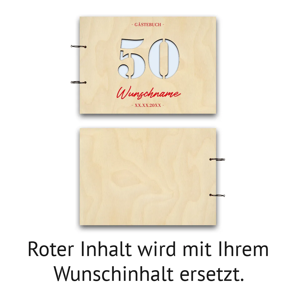 Lasercut Geburtstag Gästebuch individuell Birkensperrholz A4 quer - 50 Jahre Stanze
