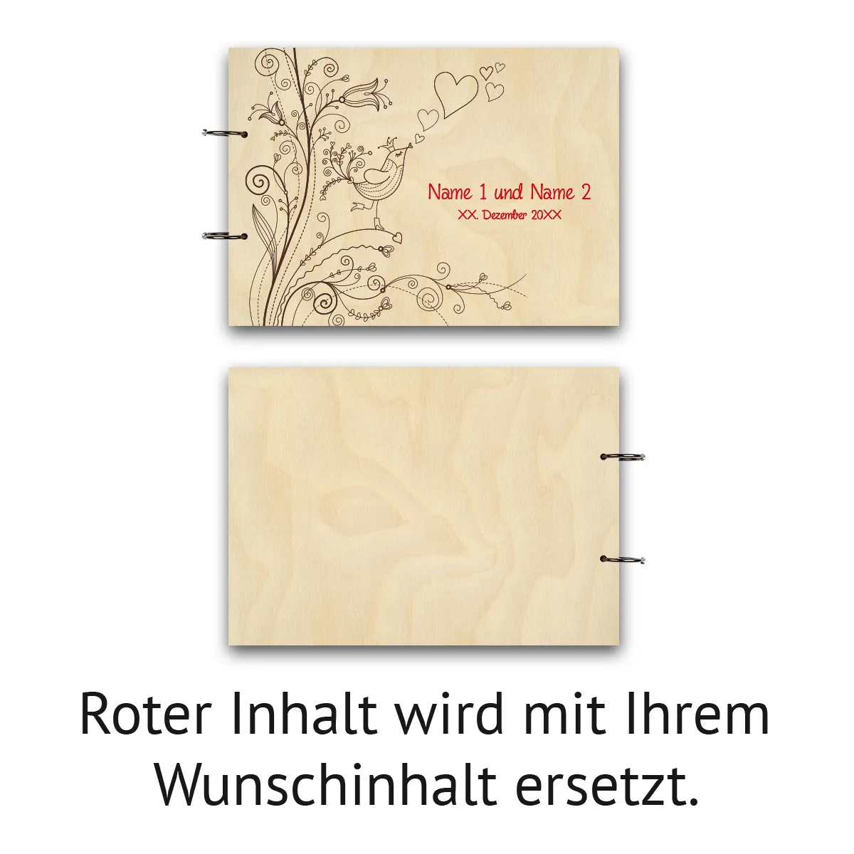 Personalisiertes Hochzeit Gästebuch Birkensperrholz A4 quer - Liebesbaum