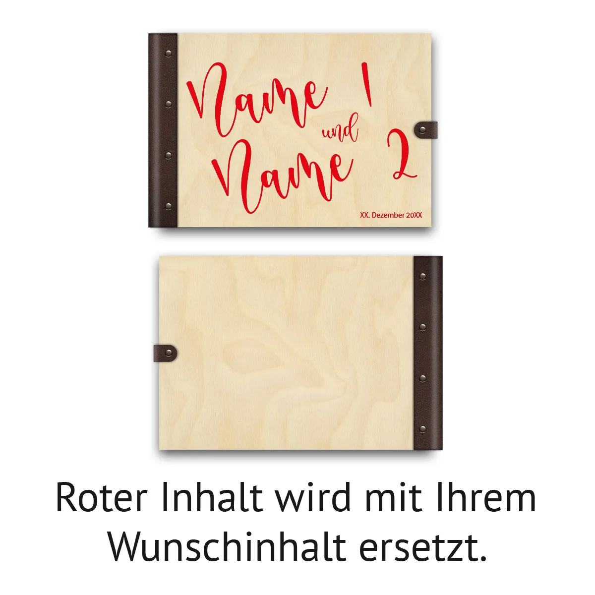Gästebuch individuell Birkensperrholz mit Lederrücken A4 quer - Comic Schrift