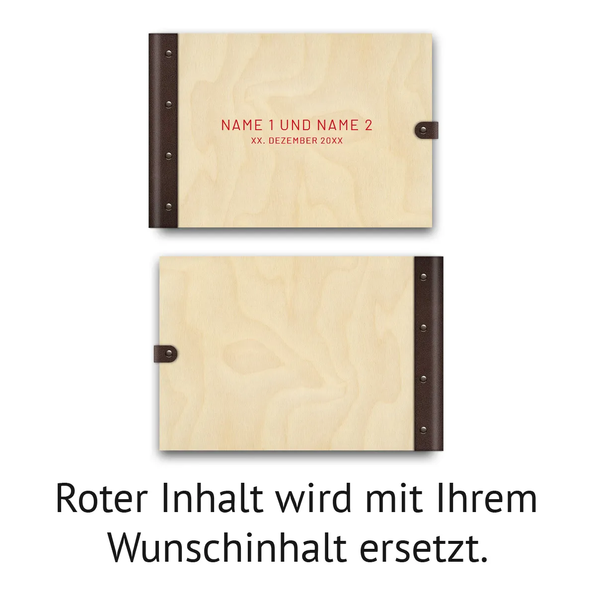Gästebuch individuell Birkensperrholz mit Lederrücken A4 quer - Schlicht